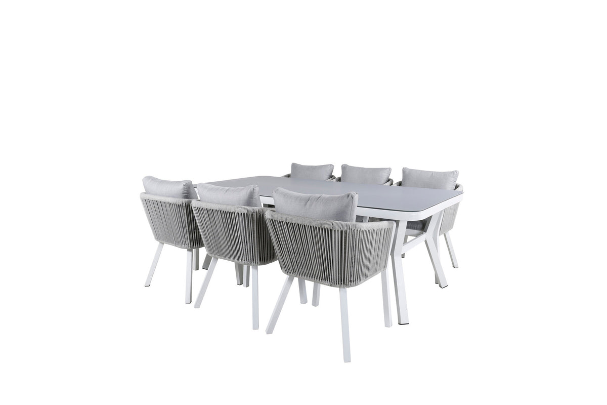 Virya Outdoor-Tischset 200cm/6St. in Grau weiss präsentiert im Onlineshop von KAQTU Design AG. Gartentischset ist von Venture Home