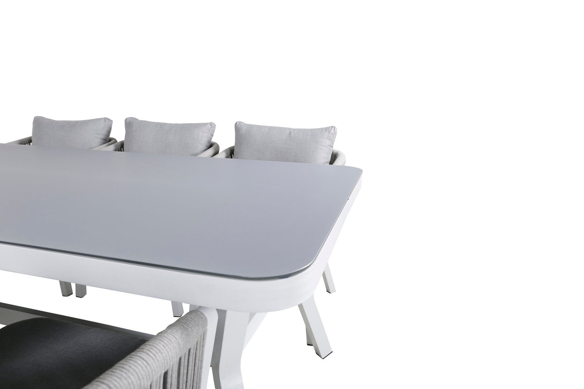 Virya Outdoor-Tischset 200cm/6St. in Grau weiss präsentiert im Onlineshop von KAQTU Design AG. Gartentischset ist von Venture Home
