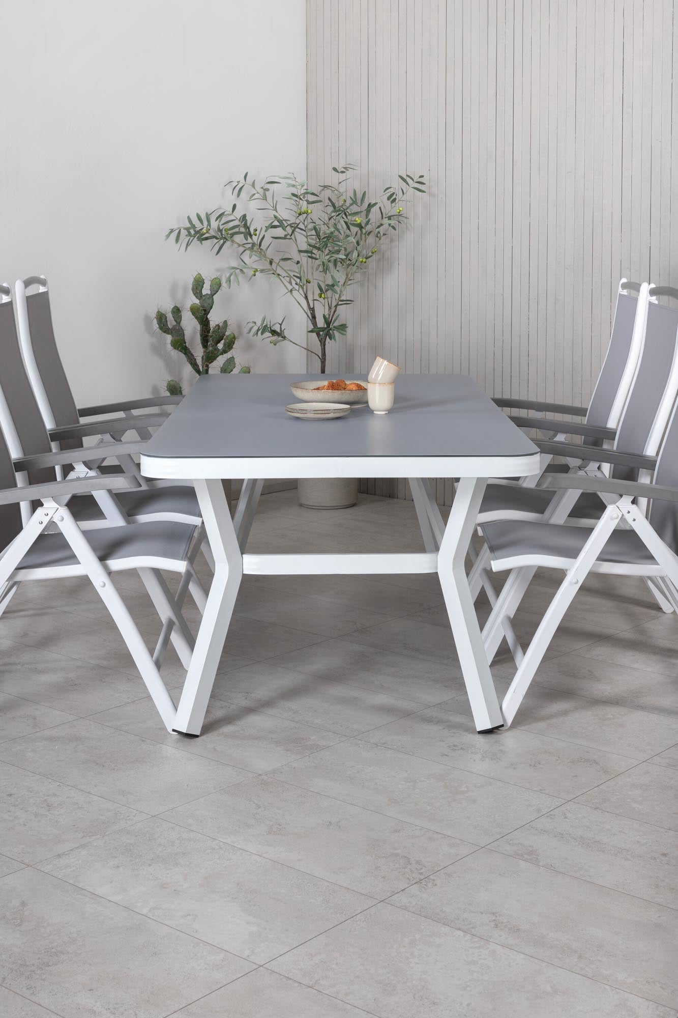 Virya Outdoor-Tischset + Albany 200cm/6St. in Grau / Weiss präsentiert im Onlineshop von KAQTU Design AG. Gartentischset ist von Venture Home