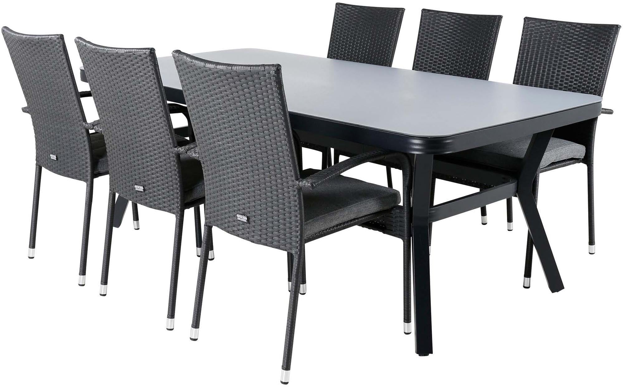 Virya Outdoor-Tischset + Anna 200cm/6St. in Schwarz präsentiert im Onlineshop von KAQTU Design AG. Gartentischset ist von Venture Home