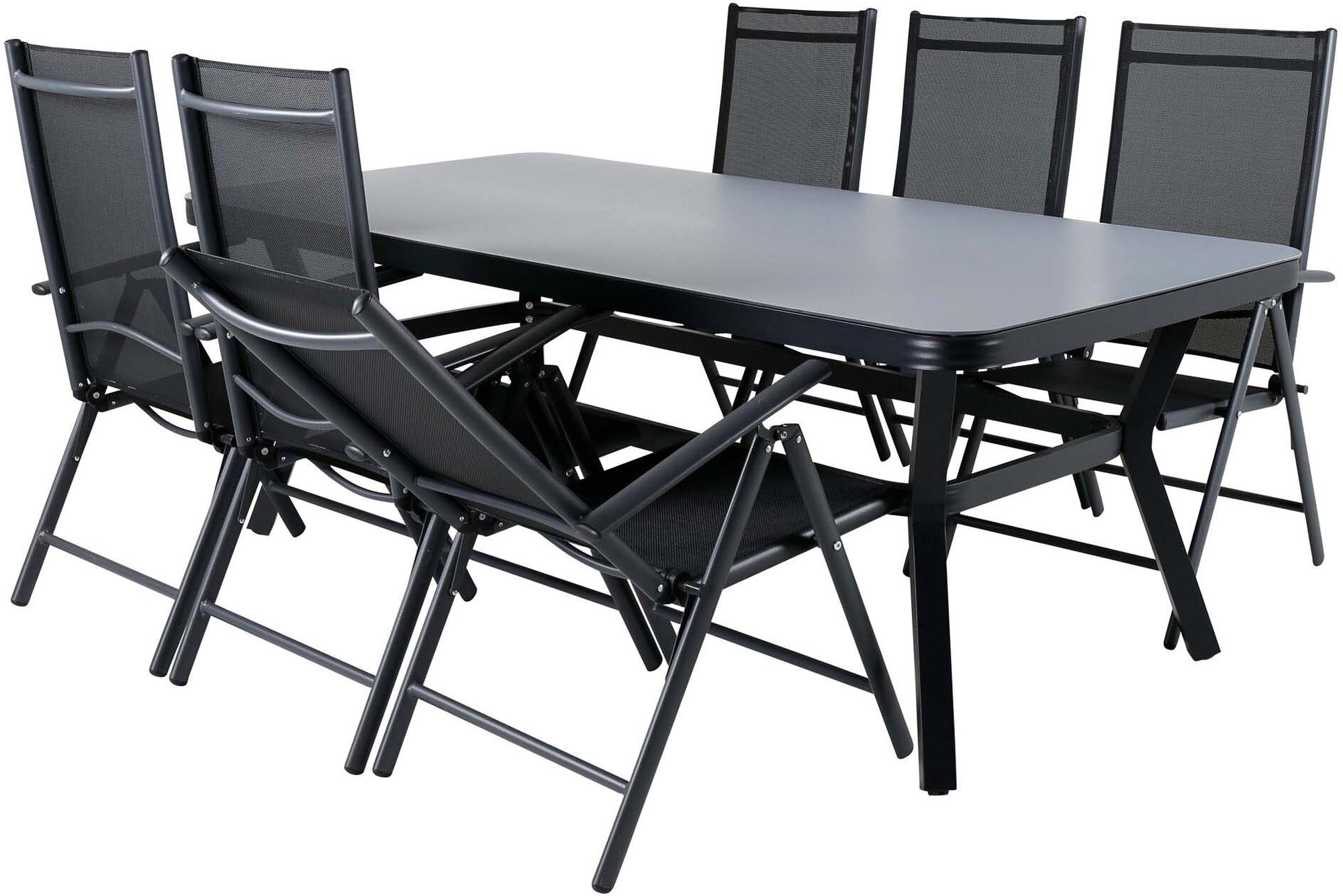 Virya Outdoor-Tischset + Break 200cm/6St. in Schwarz präsentiert im Onlineshop von KAQTU Design AG. Gartentischset ist von Venture Home