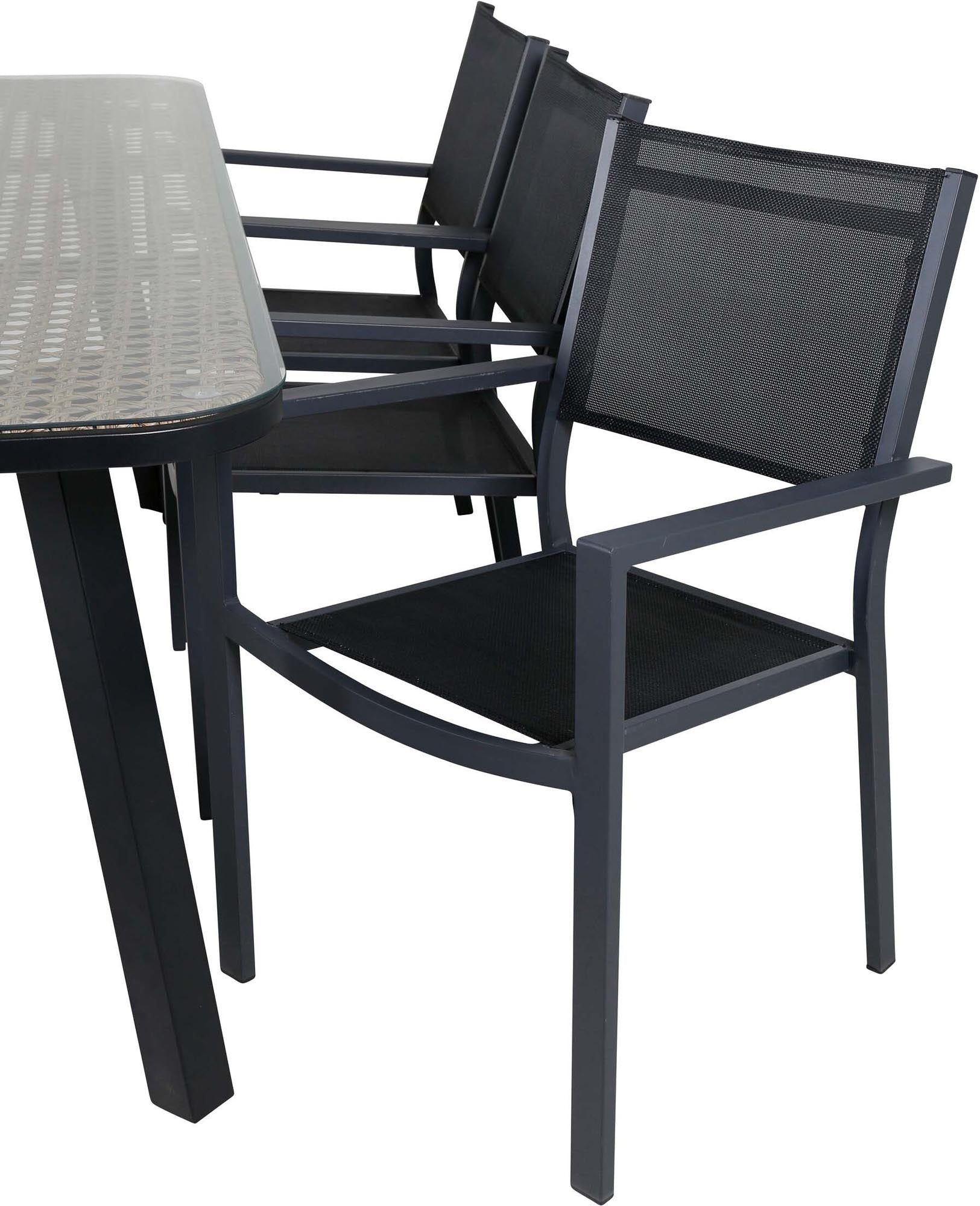 Paola Outdoor-Tischset + Copacabana 200cm/6St. in Schwarz präsentiert im Onlineshop von KAQTU Design AG. Gartentischset ist von Venture Home