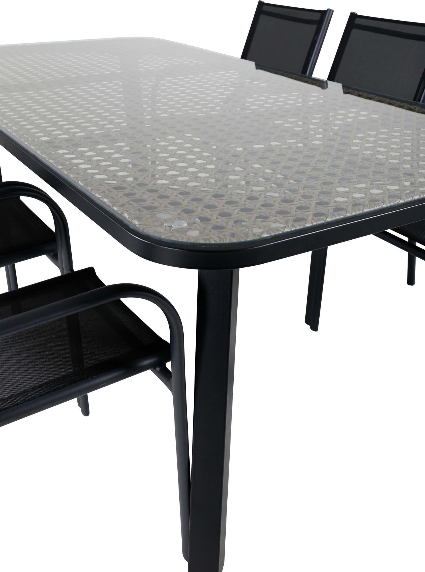 Paola Outdoor-Tischset + Santorini 200cm/6St. in Schwarz präsentiert im Onlineshop von KAQTU Design AG. Gartentischset ist von Venture Home