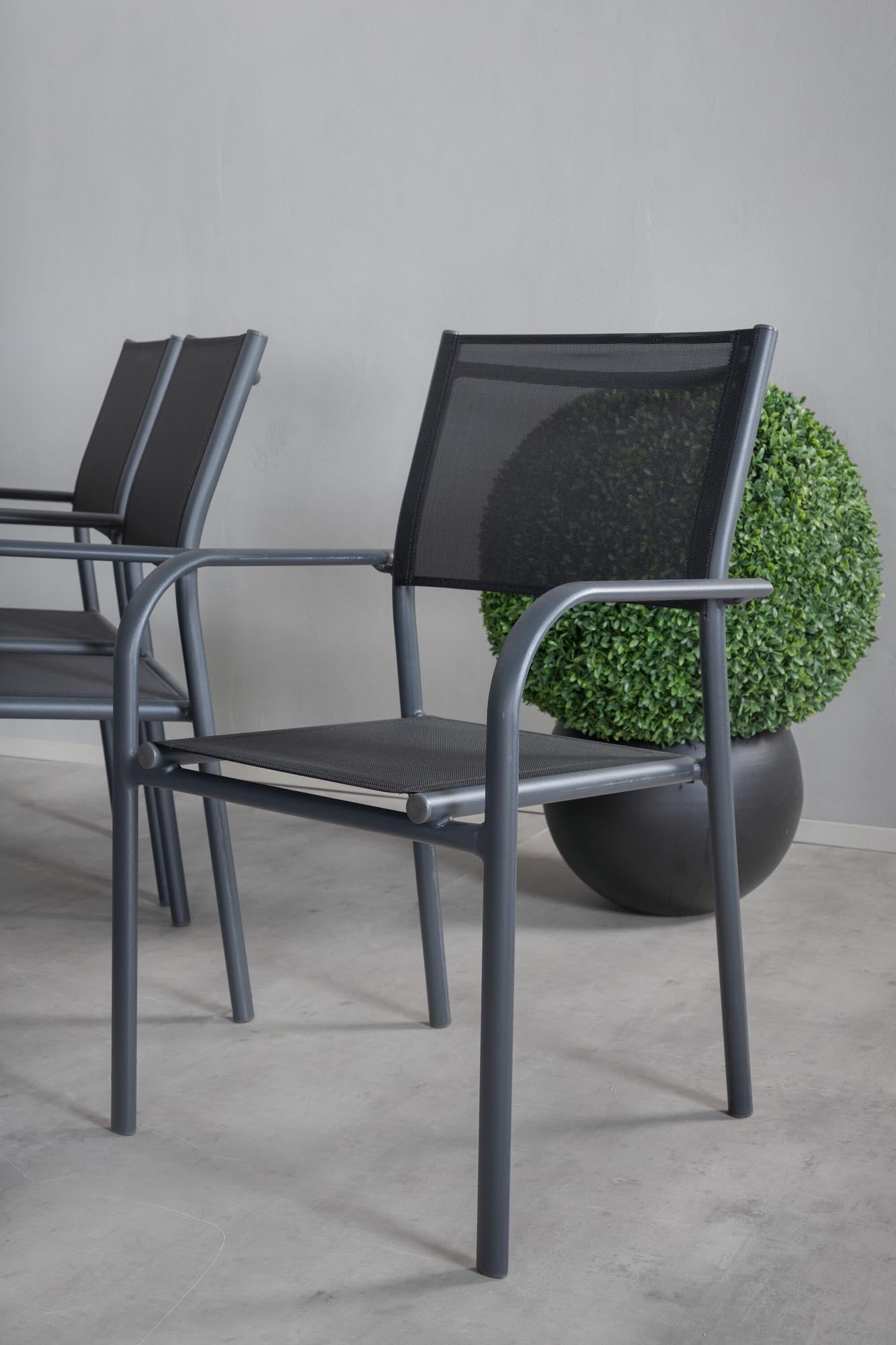 Paola Outdoor-Tischset + Santorini 200cm/6St. in Schwarz präsentiert im Onlineshop von KAQTU Design AG. Gartentischset ist von Venture Home