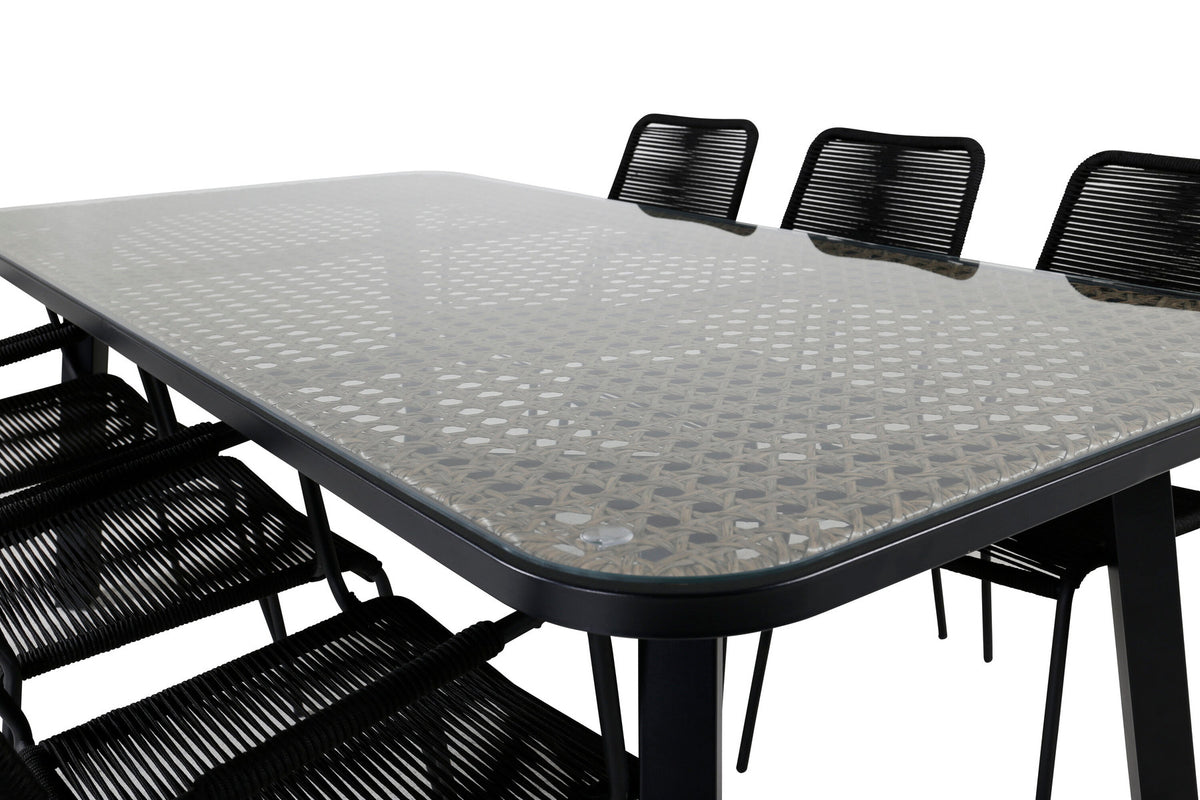 Paola Outdoor-Tischset + Lindos Armchair 200cm/6St. in Schwarz präsentiert im Onlineshop von KAQTU Design AG. Gartentischset ist von Venture Home