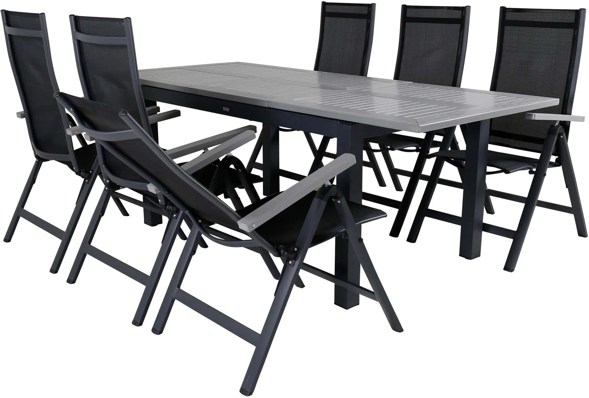 Elegantes Albany Set: Ausziehbarer Tisch & 6 Stühle für draußen.