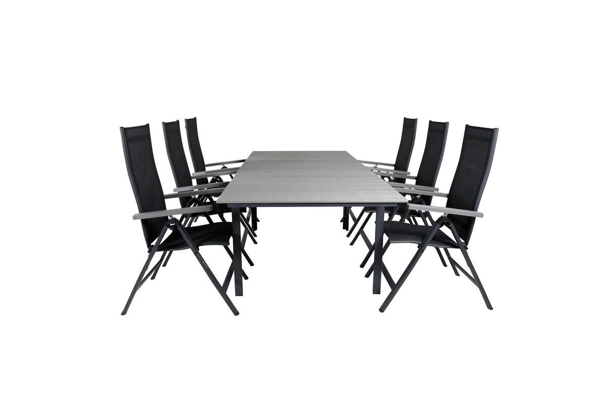 Levels Outdoor-Tischset ausziehbar + Albany 160cm/6St. in Schwarz präsentiert im Onlineshop von KAQTU Design AG. Gartentischset ist von Venture Home