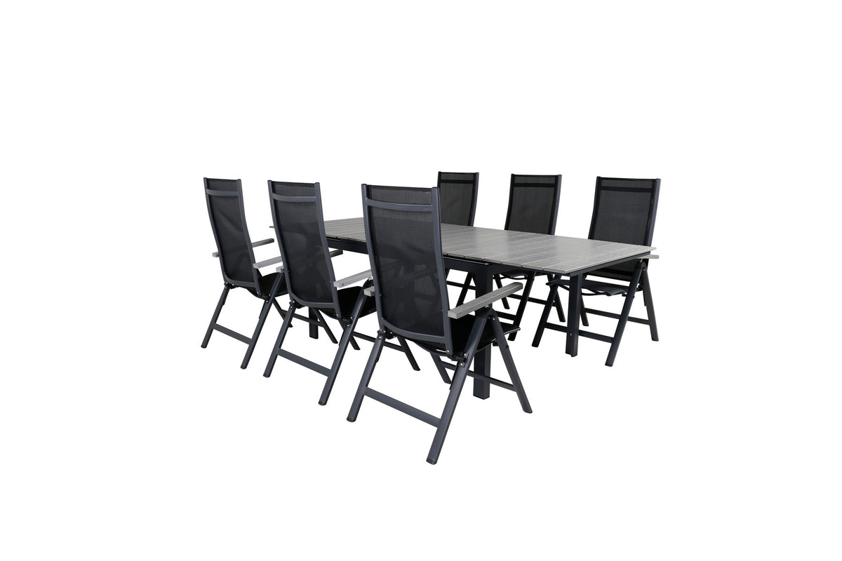 Levels Outdoor-Tischset ausziehbar + Albany 160cm/6St. in Schwarz präsentiert im Onlineshop von KAQTU Design AG. Gartentischset ist von Venture Home