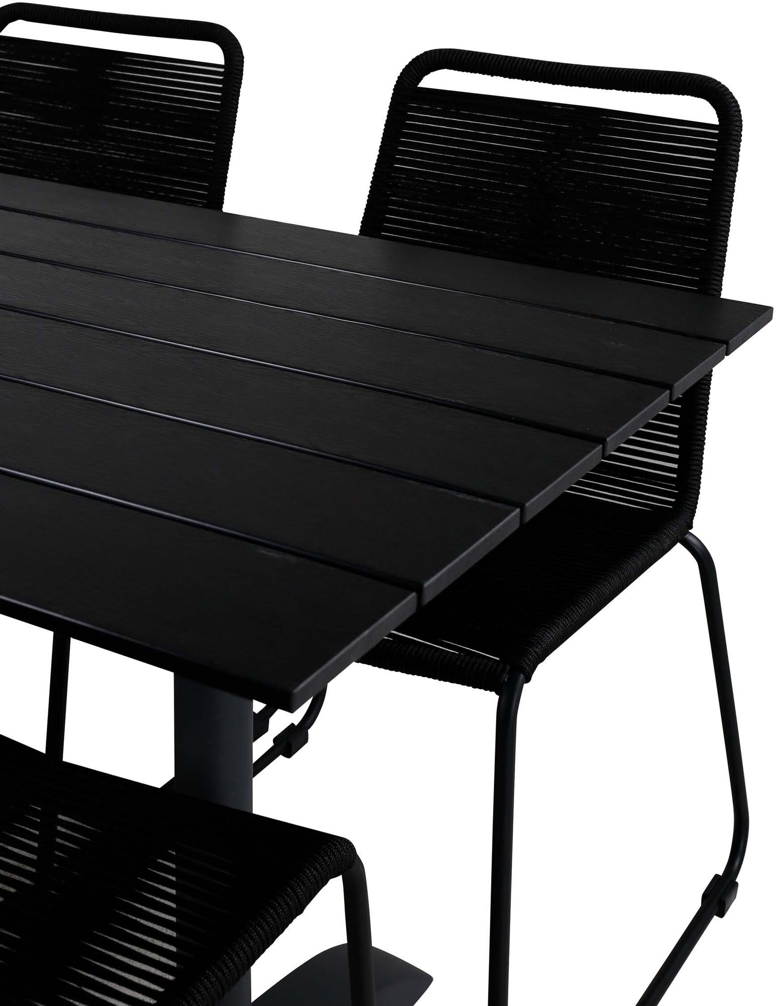 Denver Outdoor-Tischset + Lindos Stacking 120cm/4St. in Schwarz präsentiert im Onlineshop von KAQTU Design AG. Gartentischset ist von Venture Home