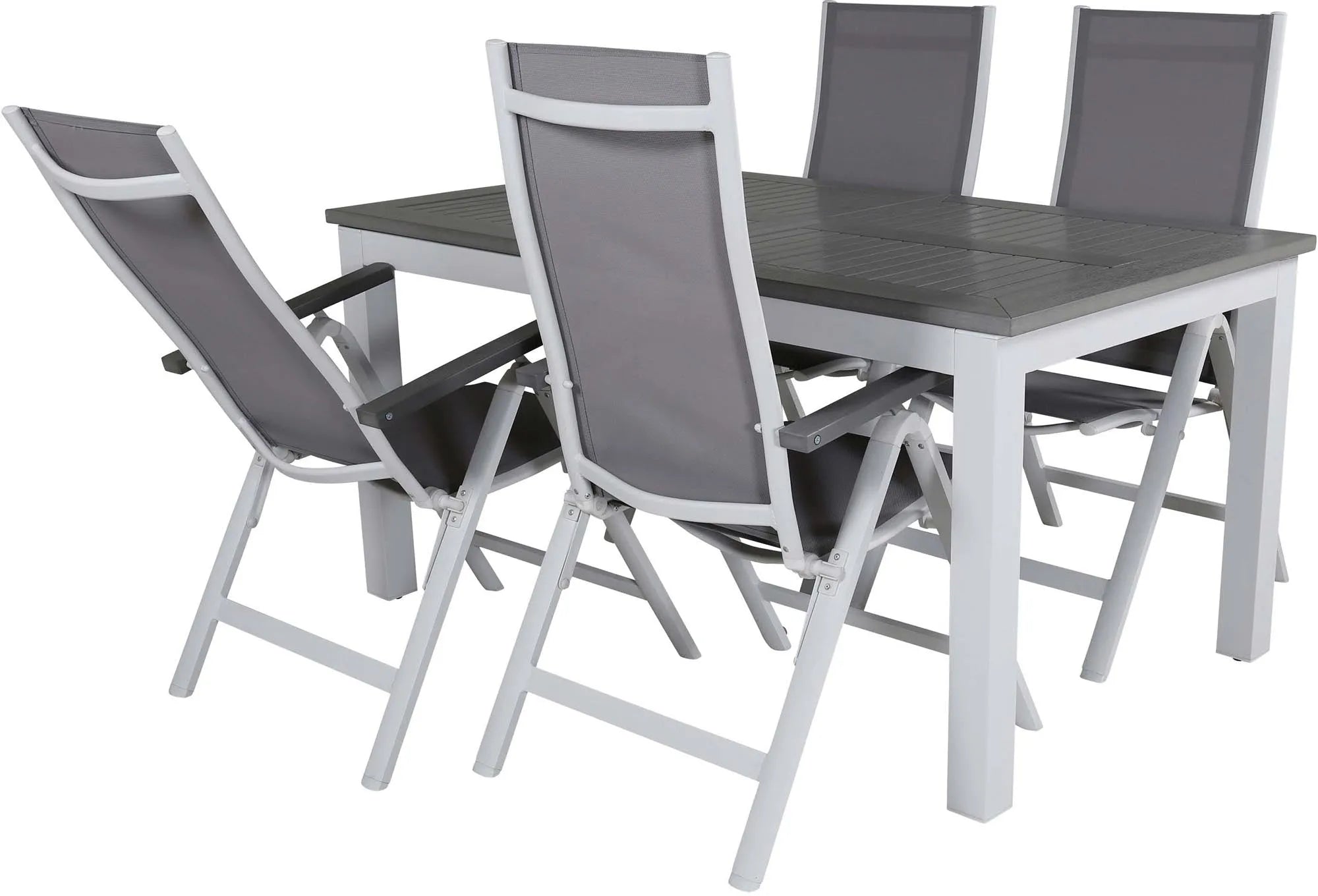 Elegantes Albany Gartenset: 152cm Tisch & 4 Stühle, wetterfest & stilvoll für gesellige Outdoor-Momente.