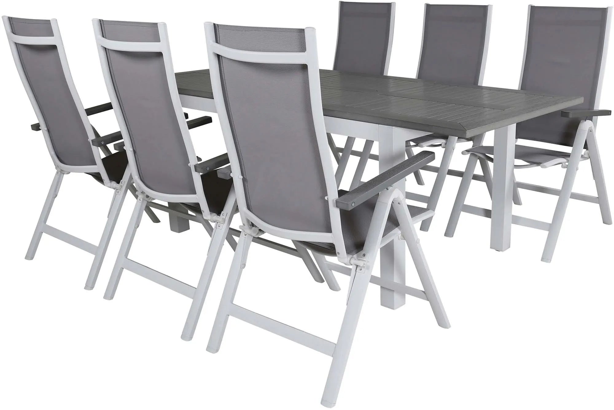 Elegantes Albany Set: Ausziehbarer Tisch & 6 Stühle für draußen.