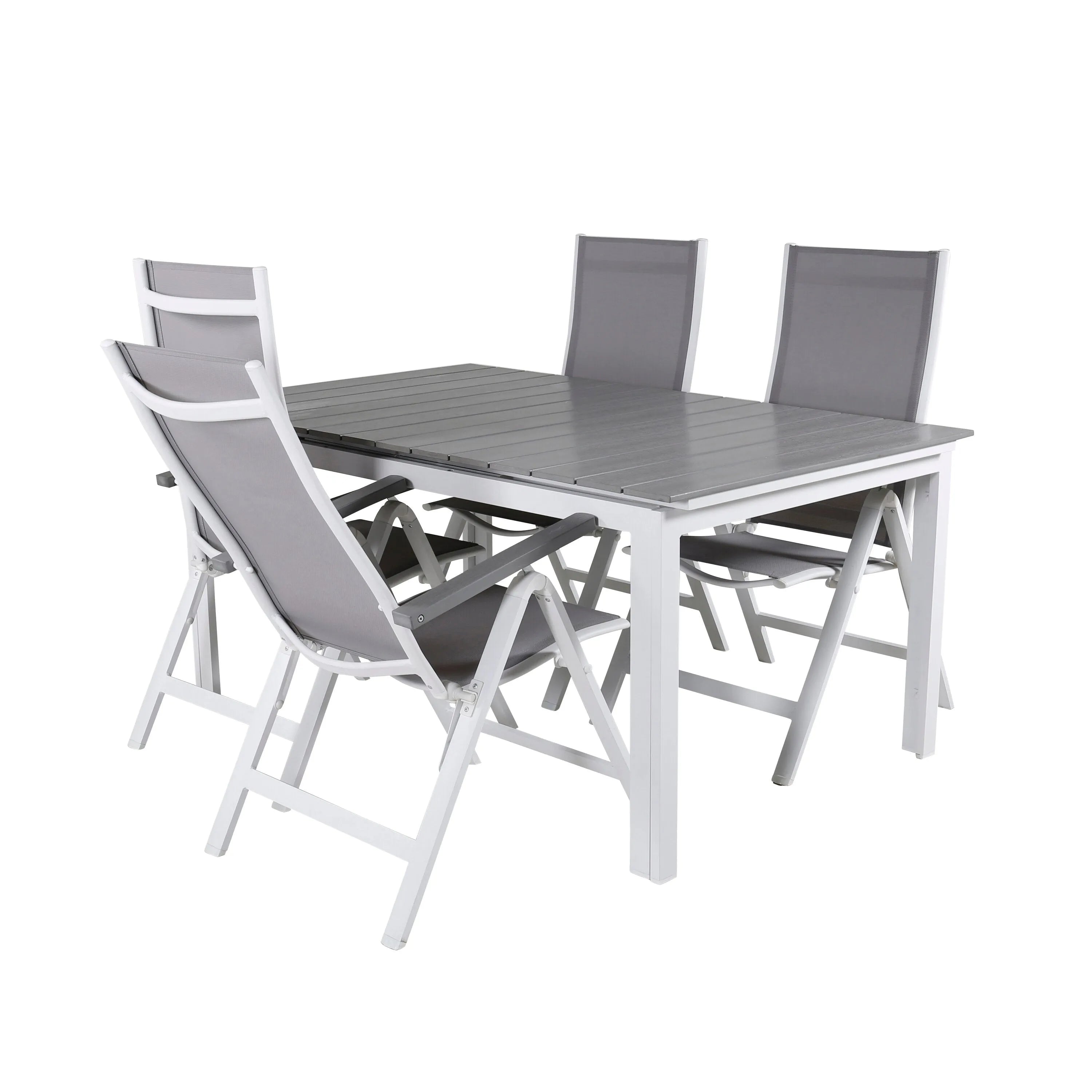 Elegantes Gartentisch-Set mit ausziehbarem Aintwood-Tisch und klappbaren Albany-Stühlen für stilvolle Outdoor-Momente.