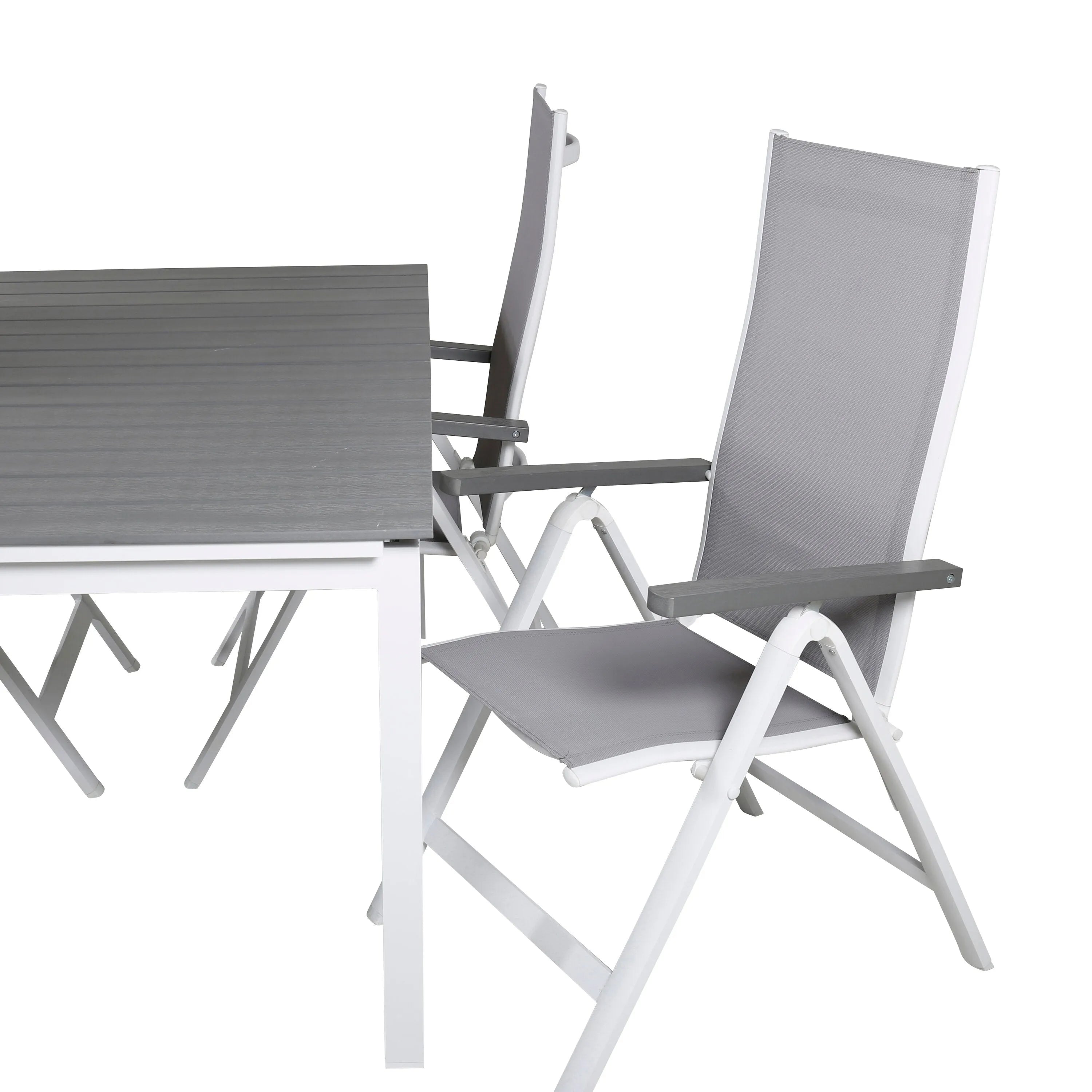 Elegantes Gartentisch-Set mit ausziehbarem Aintwood-Tisch und klappbaren Albany-Stühlen für stilvolle Outdoor-Momente.