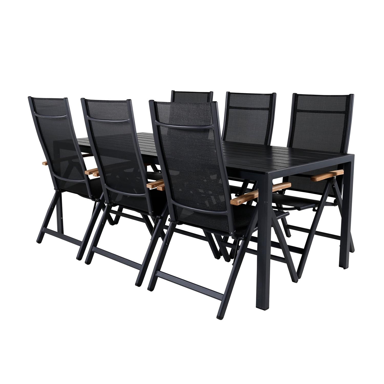 Break Outdoor-Tischset + Panama 205cm/6St. in Schwarz präsentiert im Onlineshop von KAQTU Design AG. Gartentischset ist von Venture Home