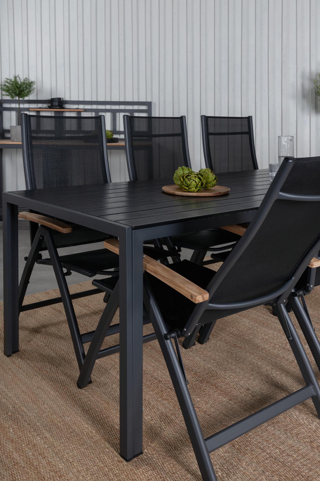 Break Outdoor-Tischset + Panama 205cm/6St. in Schwarz präsentiert im Onlineshop von KAQTU Design AG. Gartentischset ist von Venture Home