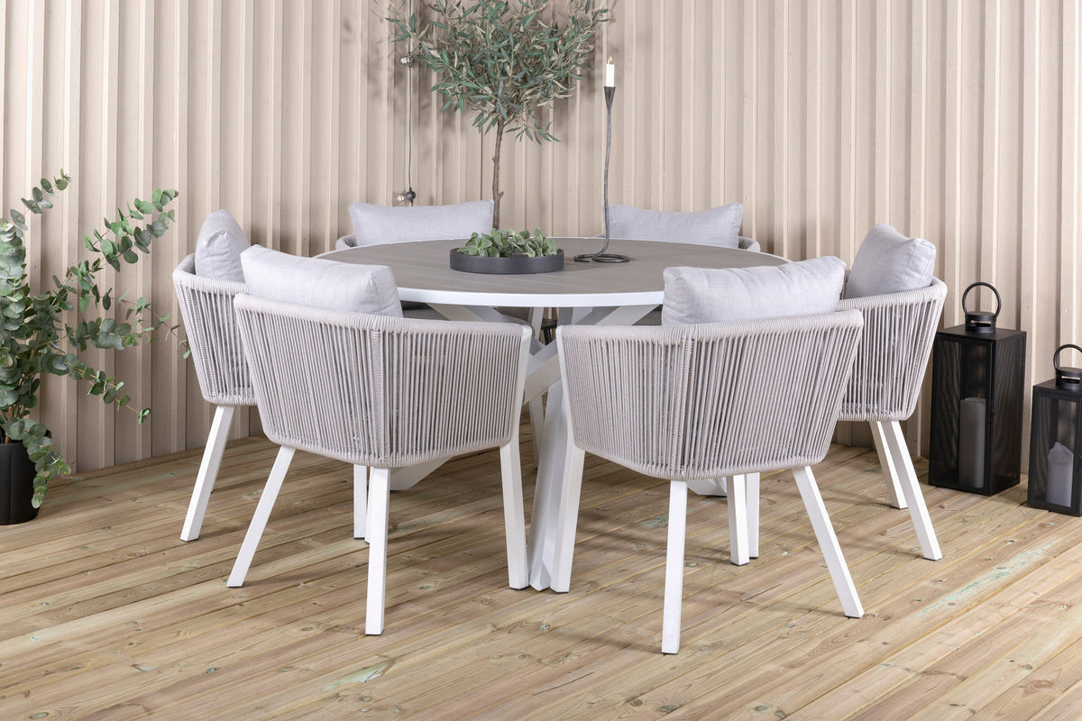 Parma Outdoor-Tischset + Virya ⌀140cm/6St. in Grau weiss präsentiert im Onlineshop von KAQTU Design AG. Gartentischset ist von Venture Home