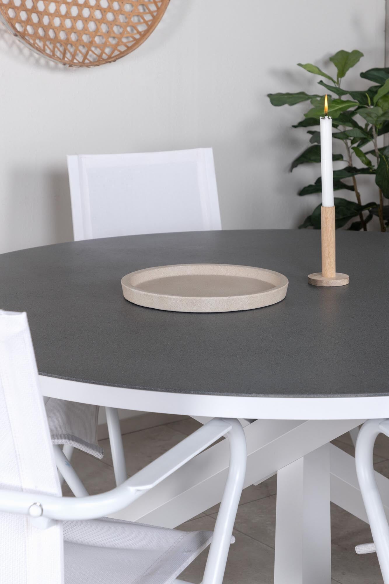 Copacabana Outdoor-Tischset + Albany Light ⌀140cm/6St. in Grau weiss präsentiert im Onlineshop von KAQTU Design AG. Gartentischset ist von Venture Home