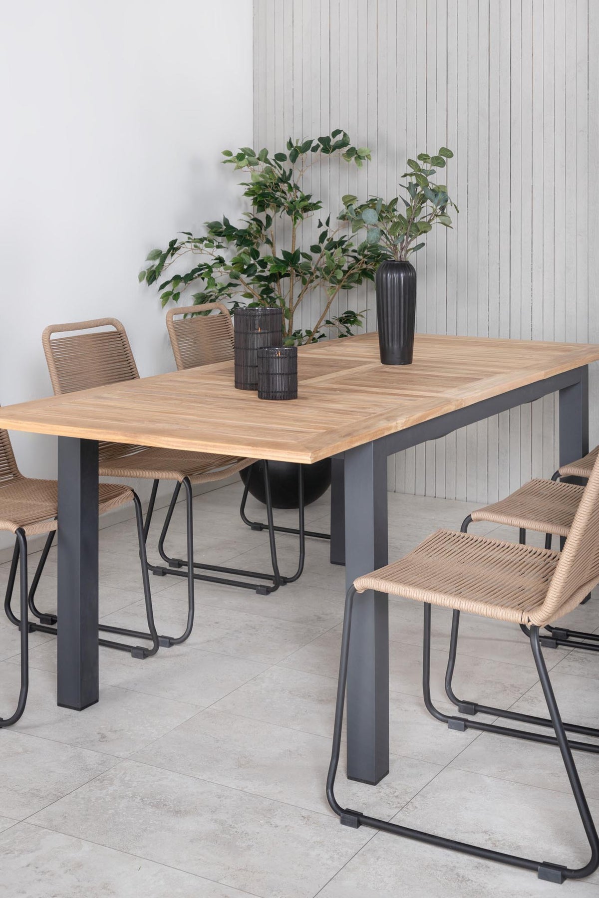 Panama Outdoor-Tischset + Lindos 152cm/6St. in Schwarz Braun präsentiert im Onlineshop von KAQTU Design AG. Gartentischset ist von Venture Home
