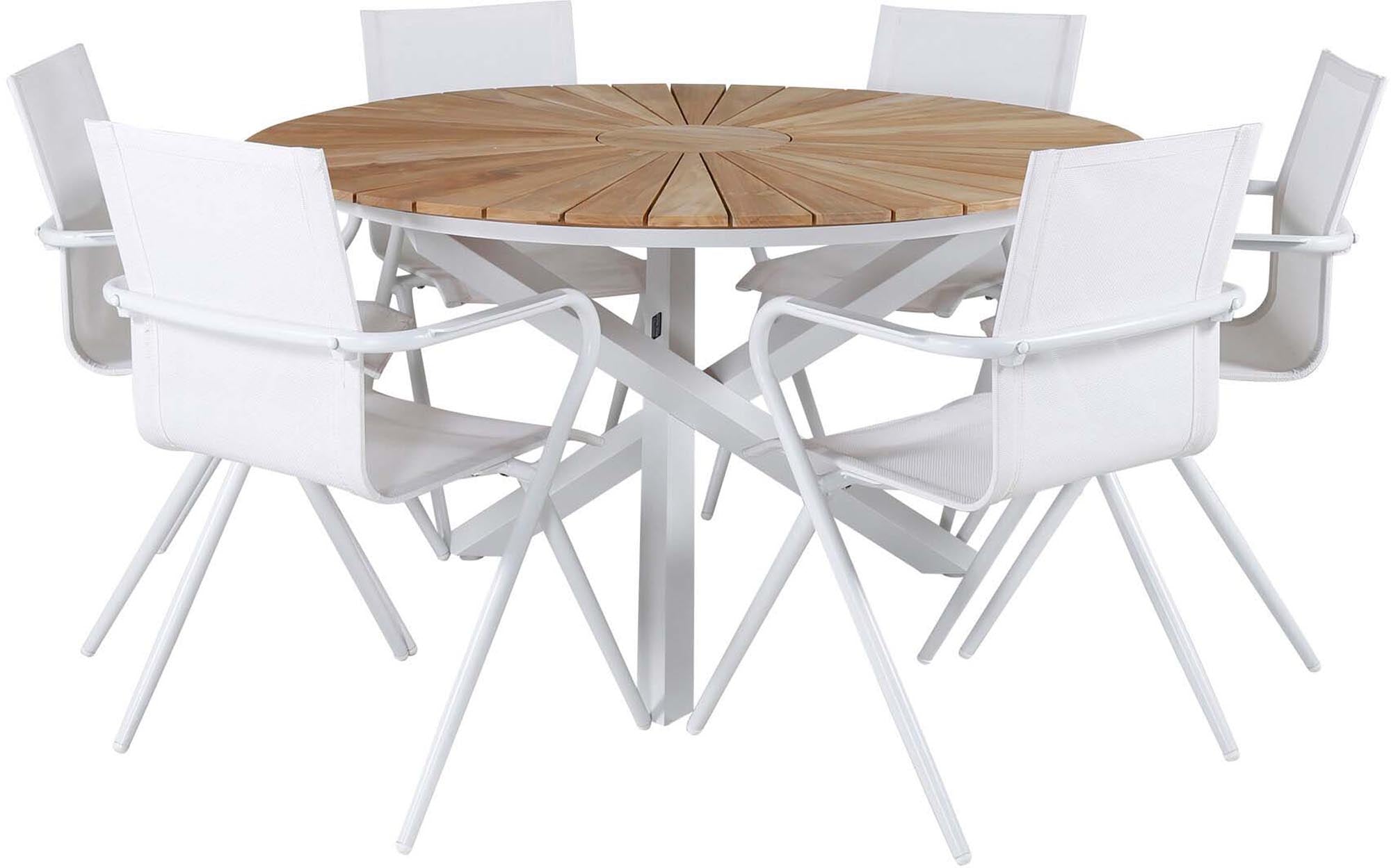 Mexiko Outdoor-Tischset + Alina ⌀140cm/6St. in Grau weiss präsentiert im Onlineshop von KAQTU Design AG. Gartentischset ist von Venture Home