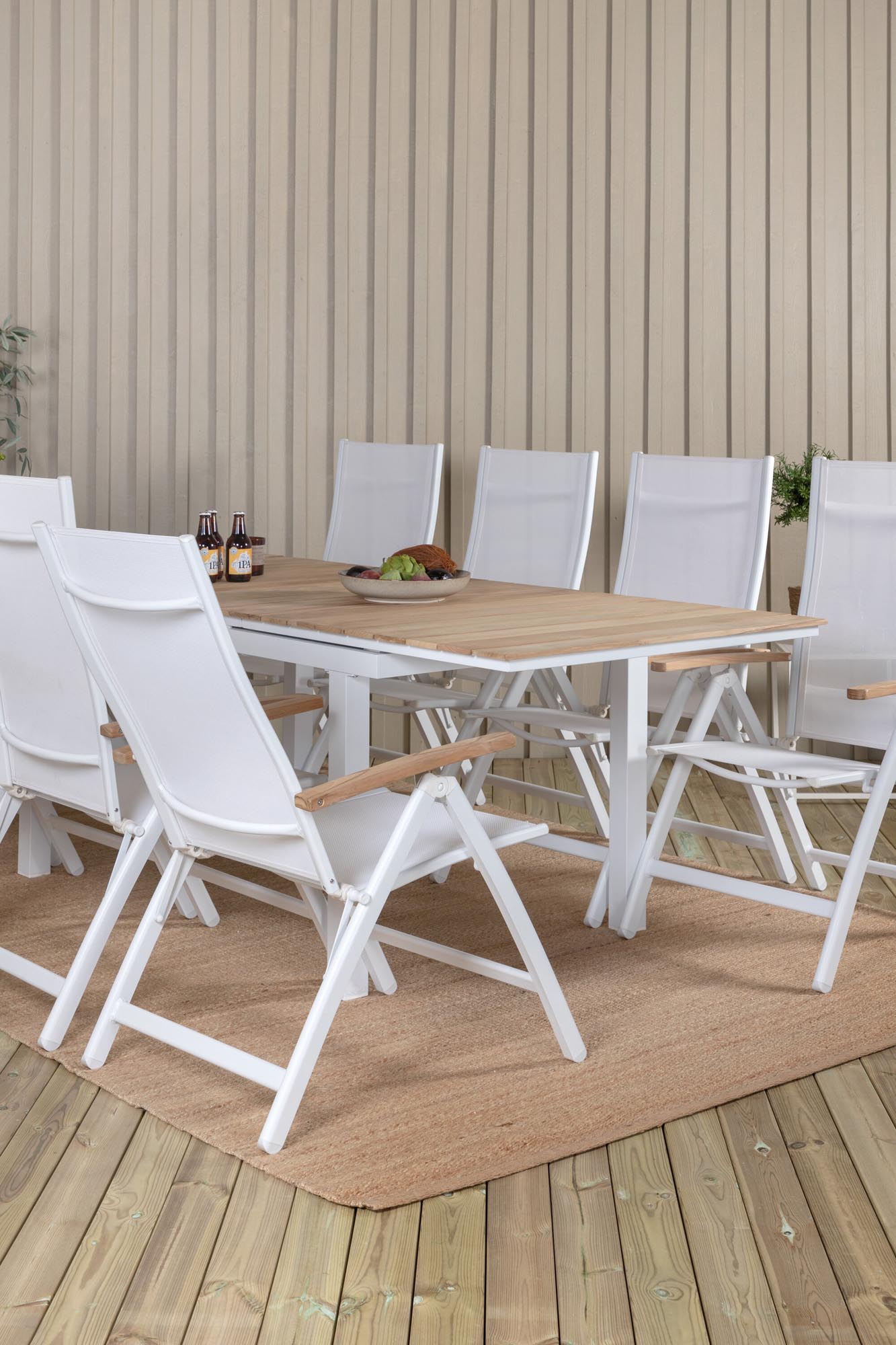 Mexiko Outdoor-Tischset ausziehbar + Panama 160cm/8St. in Weiss präsentiert im Onlineshop von KAQTU Design AG. Gartentischset ist von Venture Home