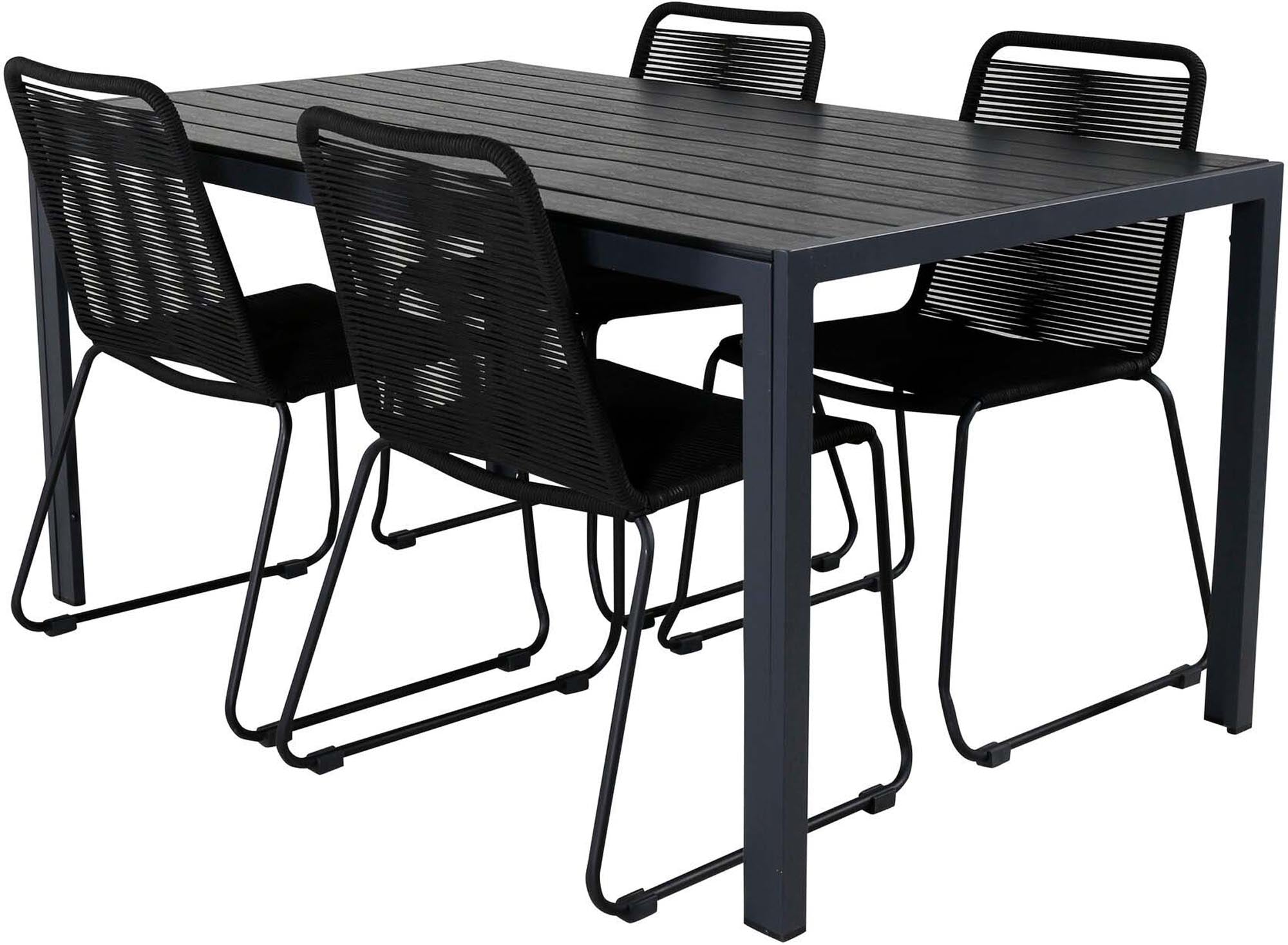 Break Outdoor-Tischset + Lindos Stack 150cm/4St. in Schwarz präsentiert im Onlineshop von KAQTU Design AG. Gartentischset ist von Venture Home