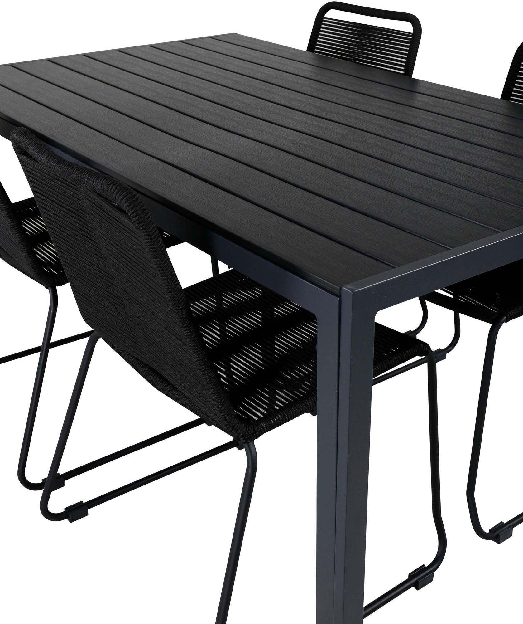 Break Outdoor-Tischset + Lindos Stack 150cm/4St. in Schwarz präsentiert im Onlineshop von KAQTU Design AG. Gartentischset ist von Venture Home