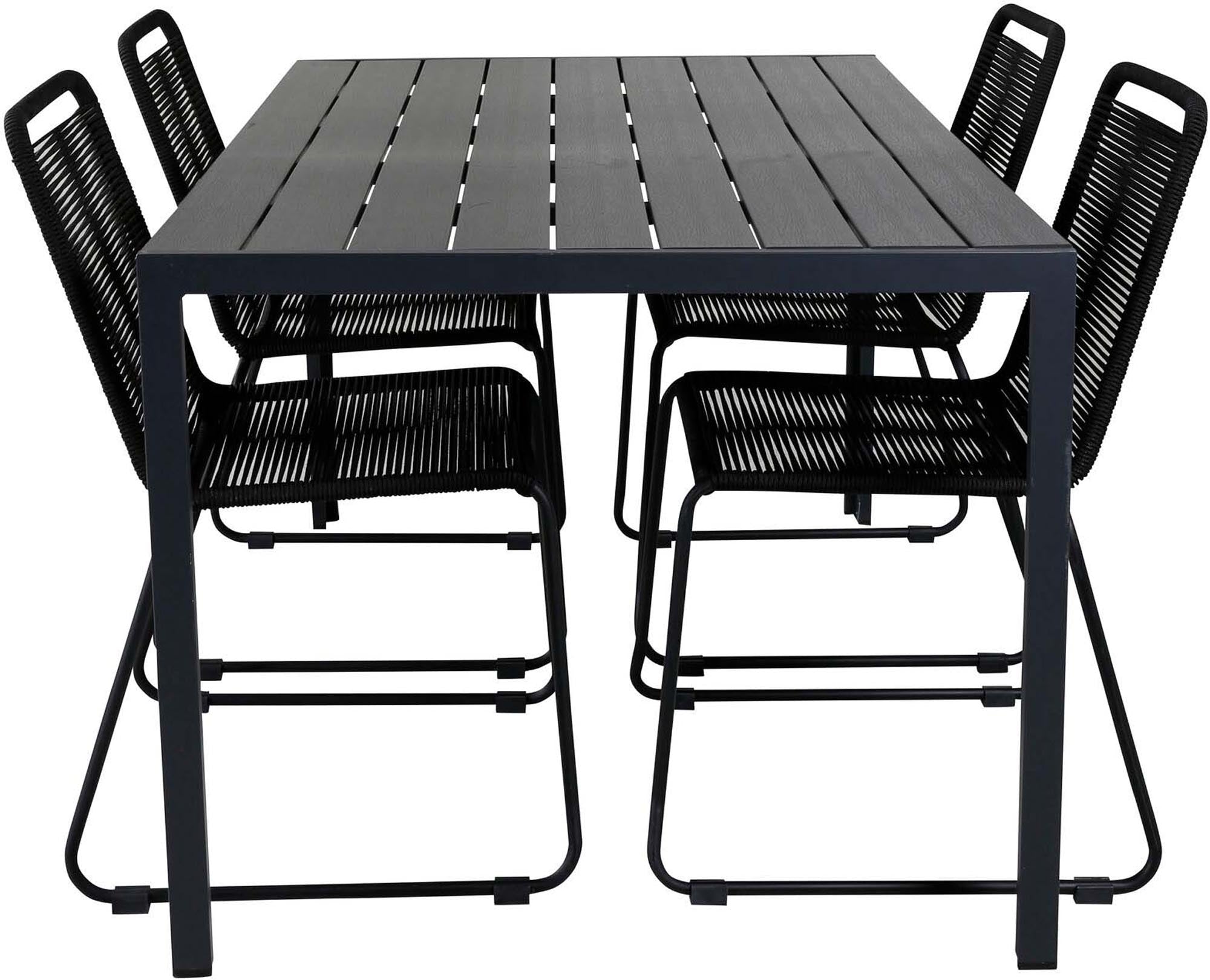 Break Outdoor-Tischset + Lindos Stack 150cm/4St. in Schwarz präsentiert im Onlineshop von KAQTU Design AG. Gartentischset ist von Venture Home