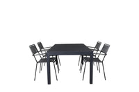 Marbella & Lindos Rechteckiger Esstisch 160 x 100 Schwarz + Esszimmerstuhl 2er-Set Grau