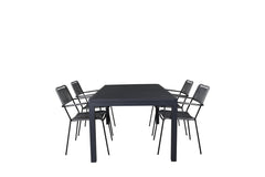 Marbella & Lindos Rechteckiger Esstisch 160 x 100 Schwarz + Esszimmerstuhl 2er-Set Grau