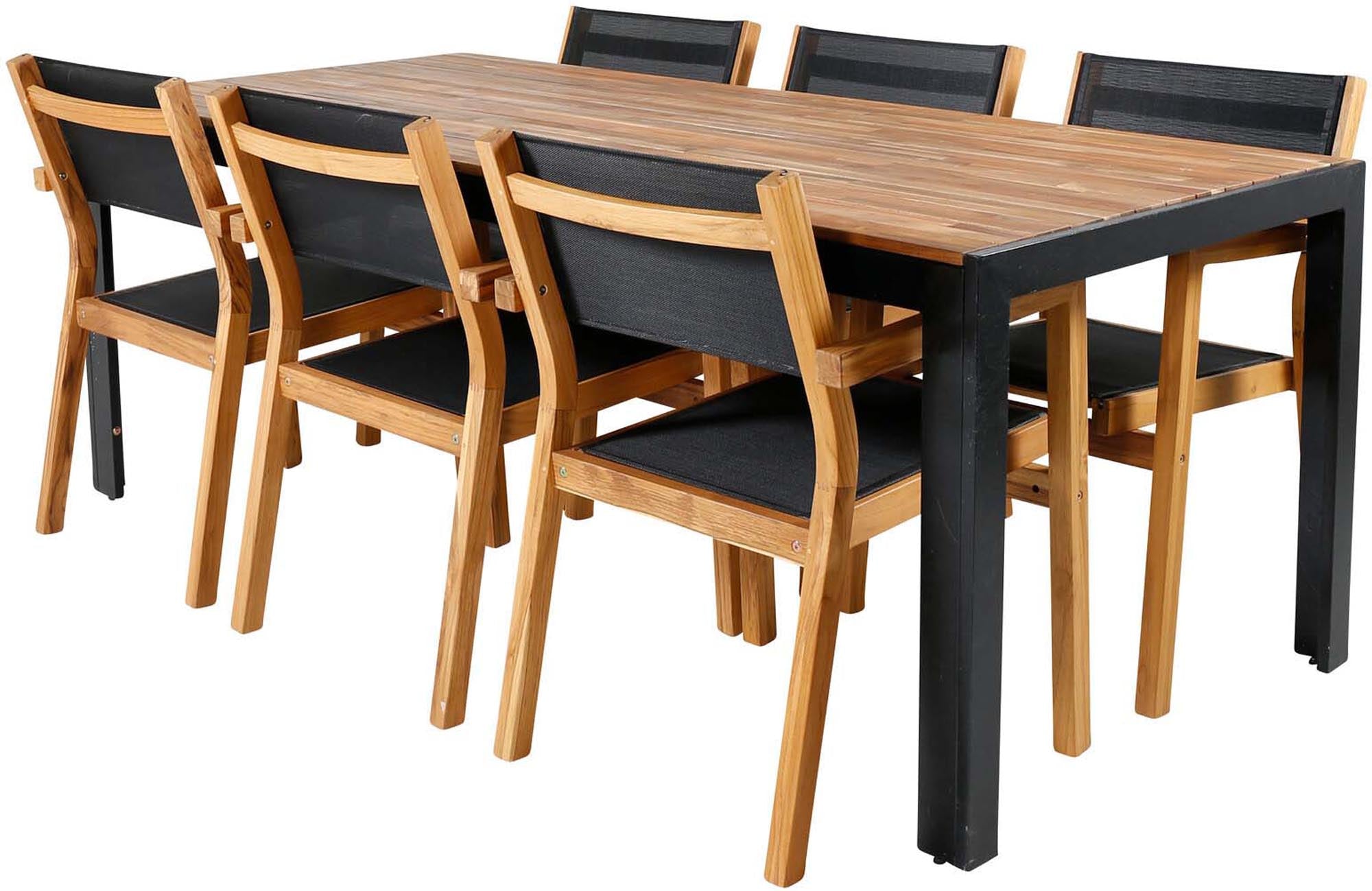Bois Outdoor-Tischset + Venice 205cm/6St. in Schwarz, Natur präsentiert im Onlineshop von KAQTU Design AG. Gartentischset ist von Venture Home