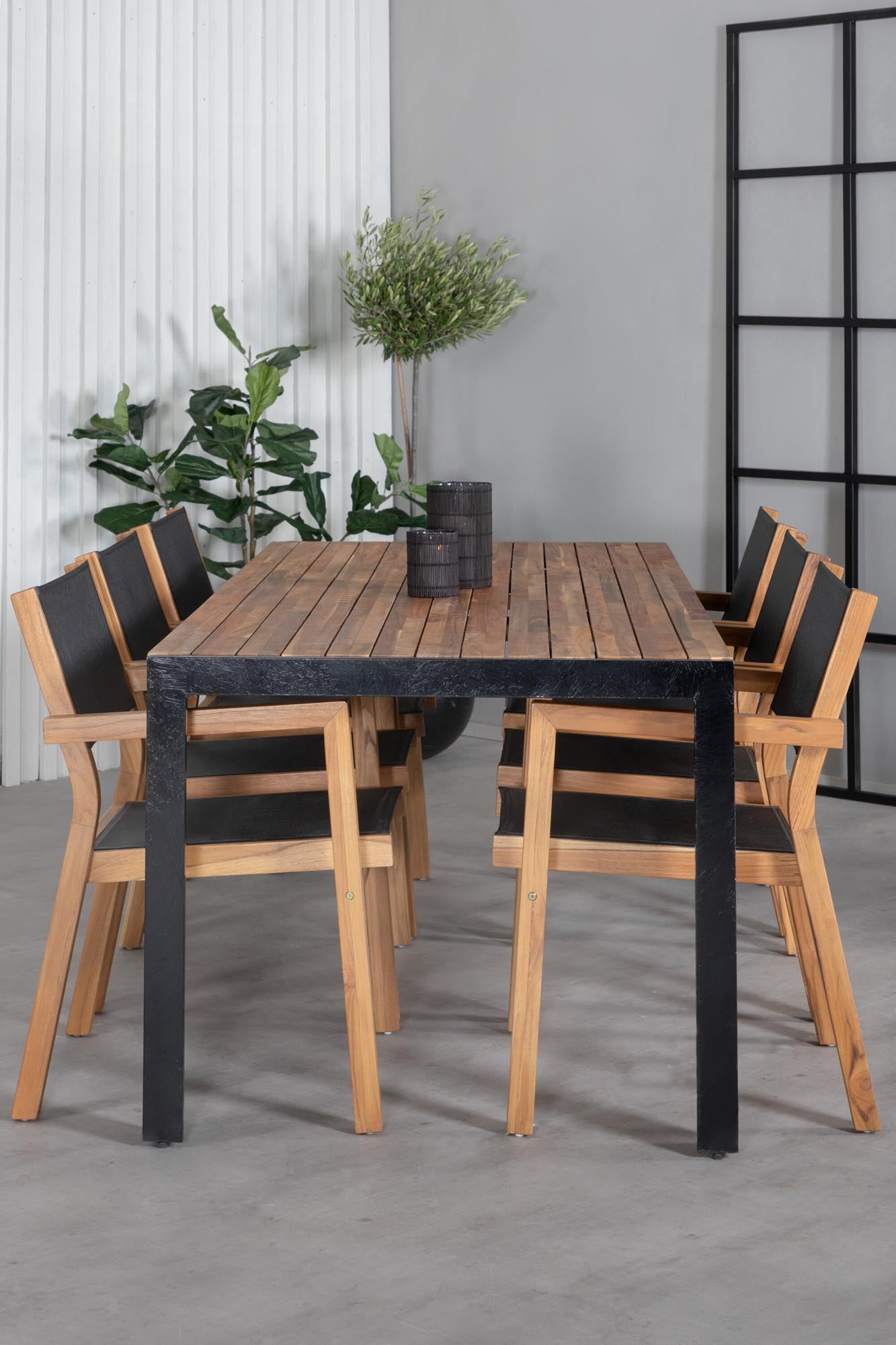 Bois Outdoor-Tischset + Venice 205cm/6St. in Schwarz, Natur präsentiert im Onlineshop von KAQTU Design AG. Gartentischset ist von Venture Home