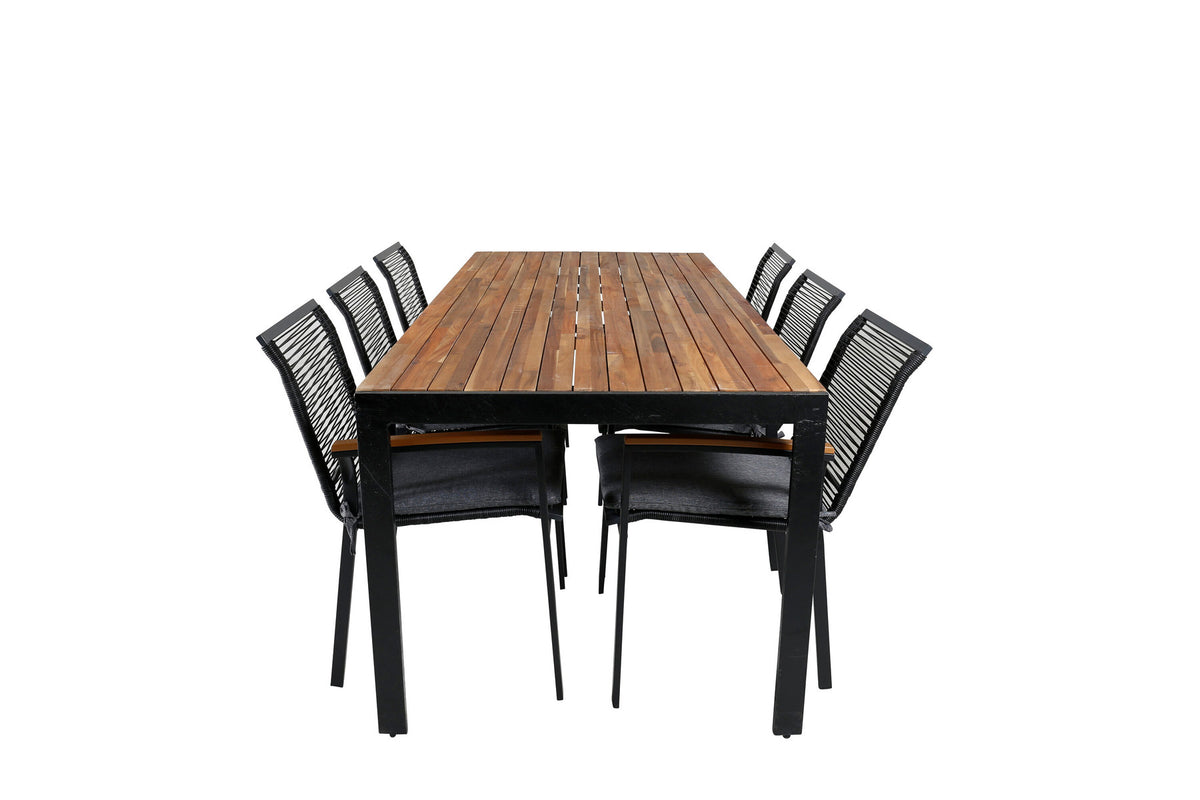 Bois Outdoor-Tischset + Dallas 205cm/6St. in Schwarz, Natur präsentiert im Onlineshop von KAQTU Design AG. Gartentischset ist von Venture Home