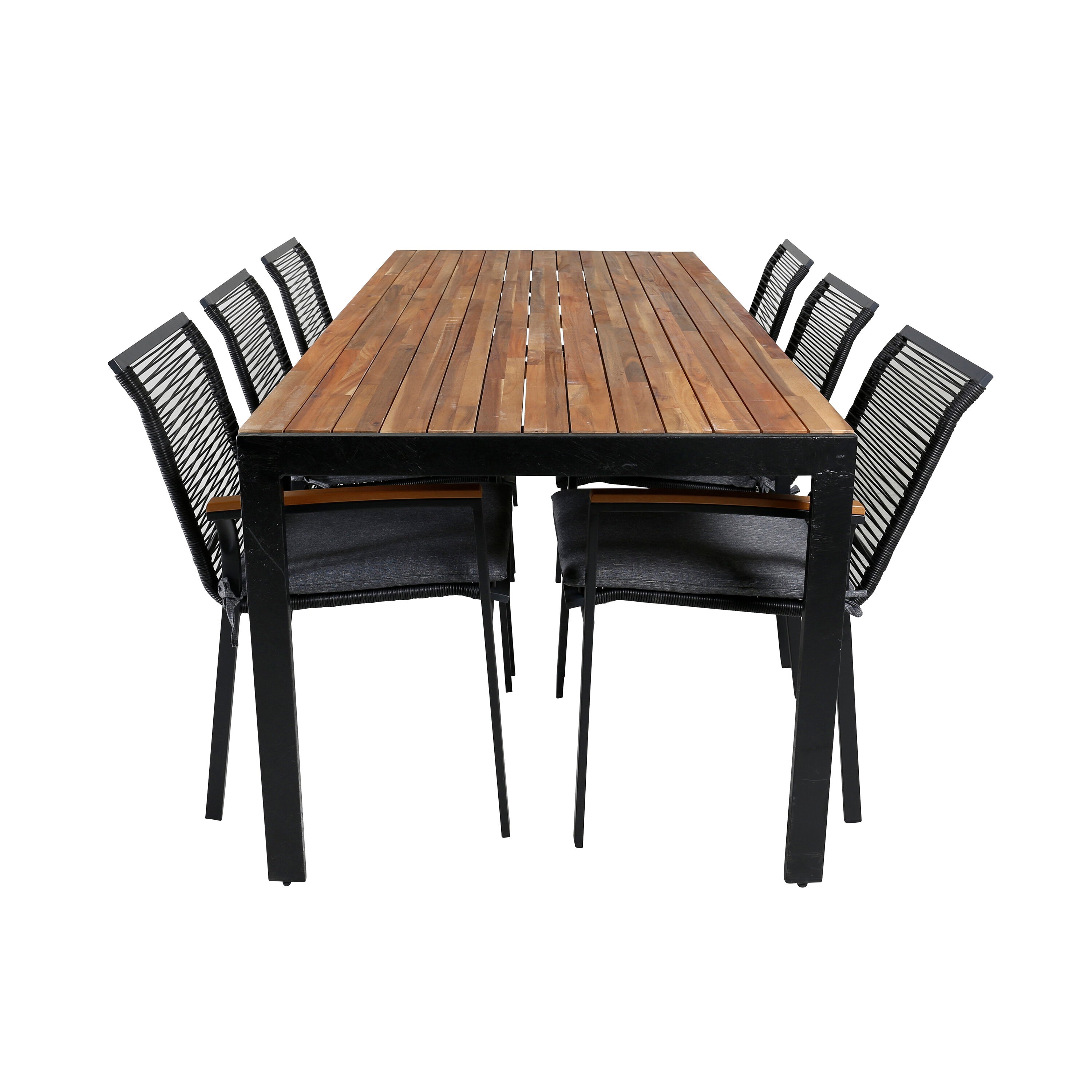 Bois Outdoor-Tischset + Dallas 205cm/6St. in Schwarz, Natur präsentiert im Onlineshop von KAQTU Design AG. Gartentischset ist von Venture Home
