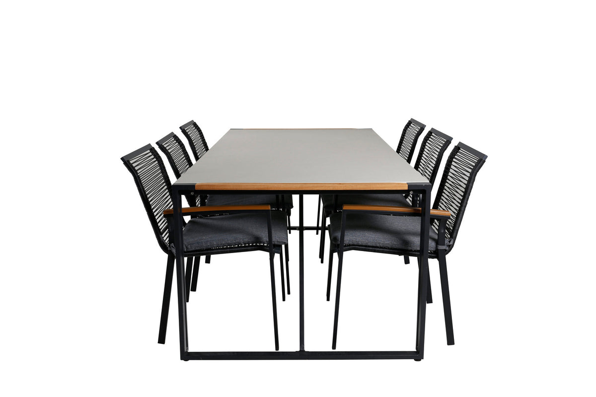 Texas Outdoor-Tischset + Dallas 200cm/6St. in Schwarz, Natur präsentiert im Onlineshop von KAQTU Design AG. Gartentischset ist von Venture Home