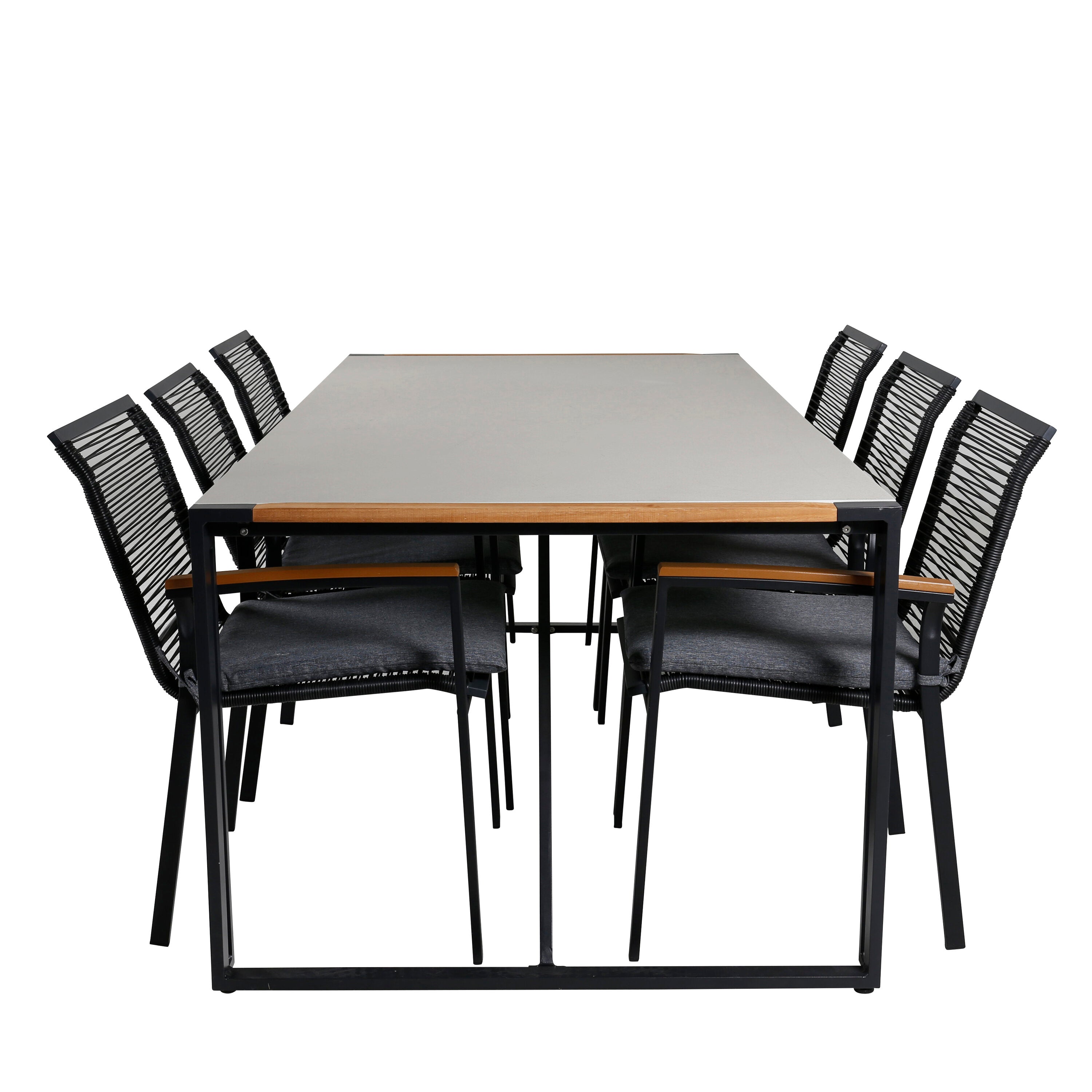 Texas Outdoor-Tischset + Dallas 200cm/6St. in Schwarz, Natur präsentiert im Onlineshop von KAQTU Design AG. Gartentischset ist von Venture Home