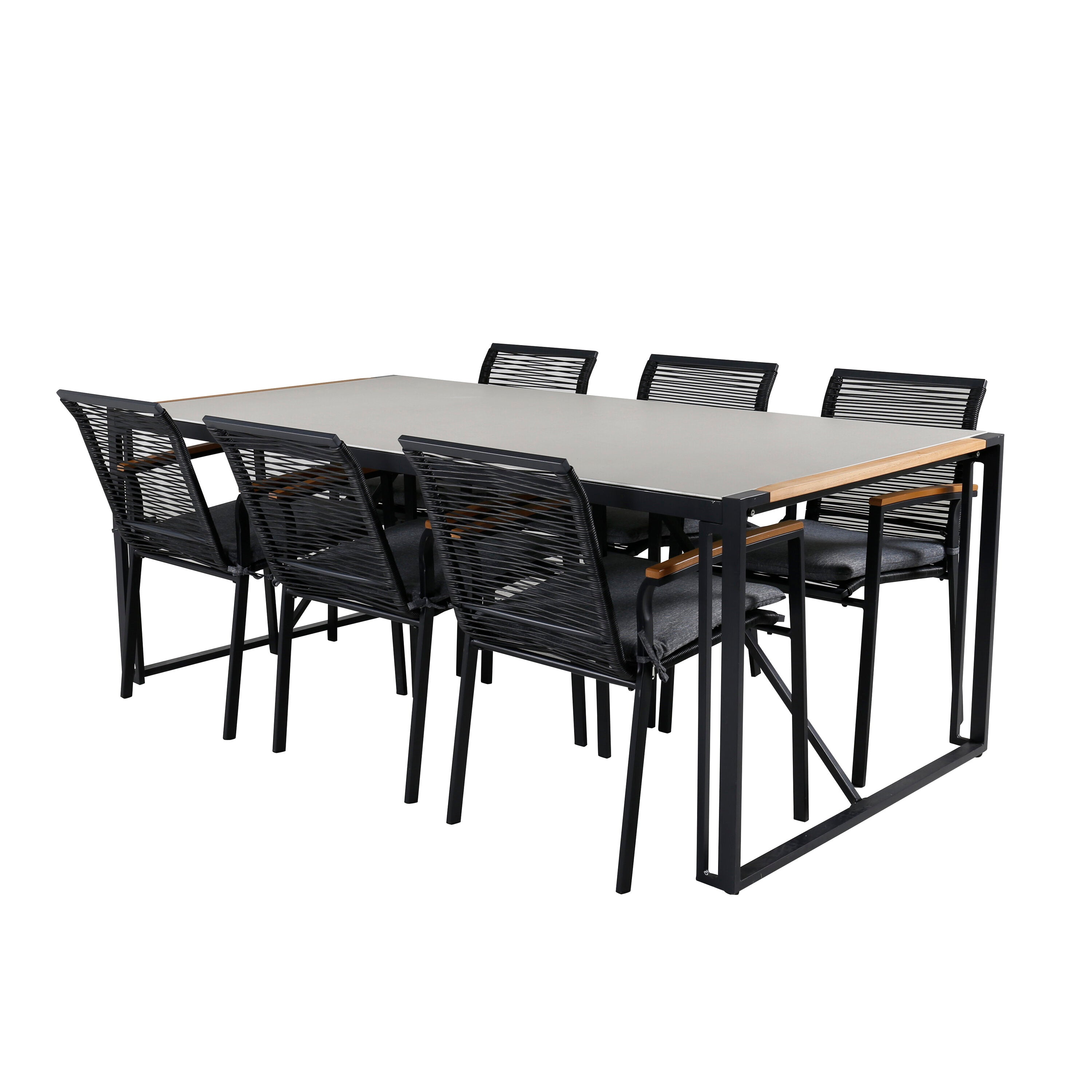 Texas Outdoor-Tischset + Dallas 200cm/6St. in Schwarz, Natur präsentiert im Onlineshop von KAQTU Design AG. Gartentischset ist von Venture Home