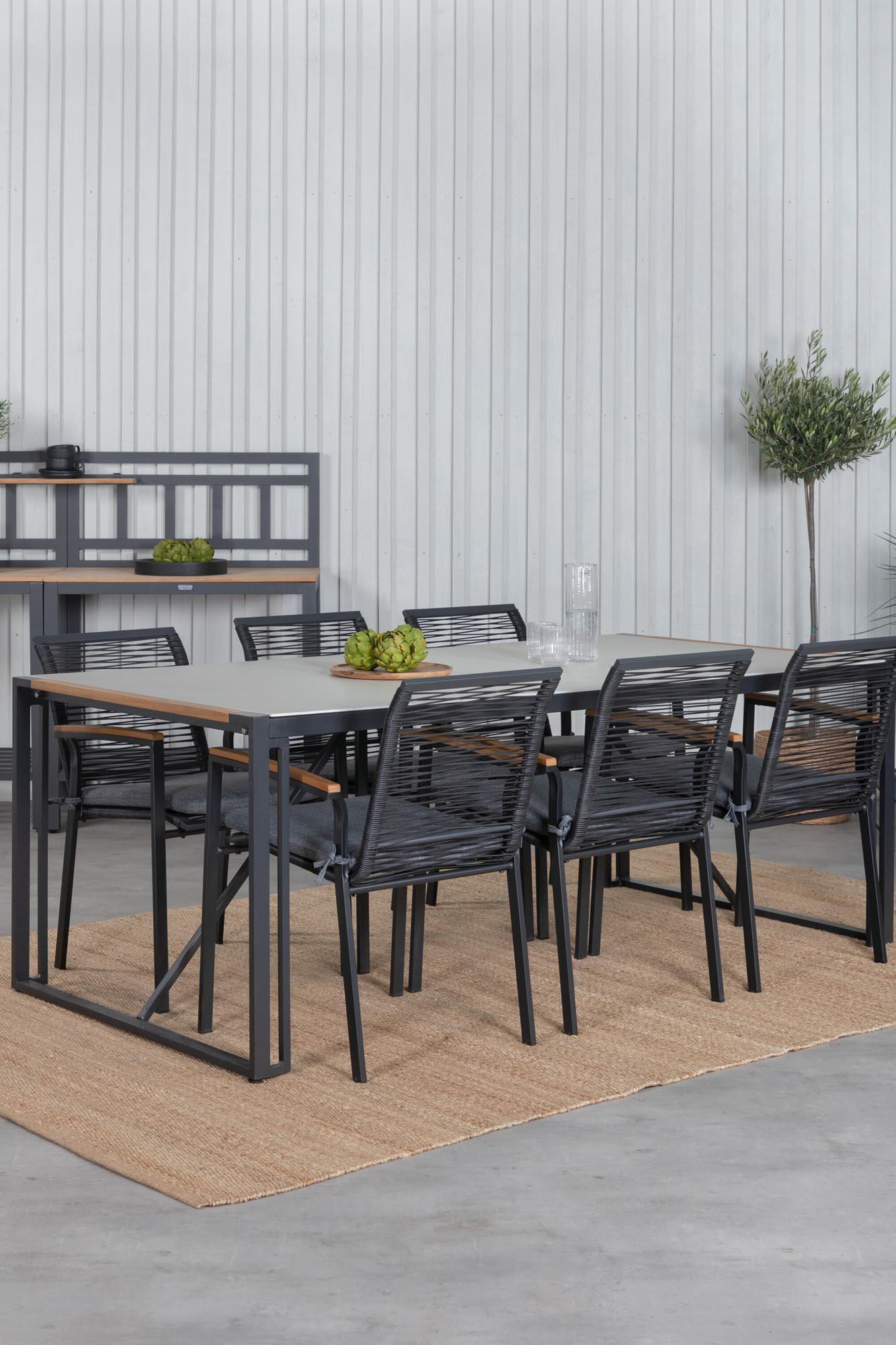 Texas Outdoor-Tischset + Dallas 200cm/6St. in Schwarz, Natur präsentiert im Onlineshop von KAQTU Design AG. Gartentischset ist von Venture Home