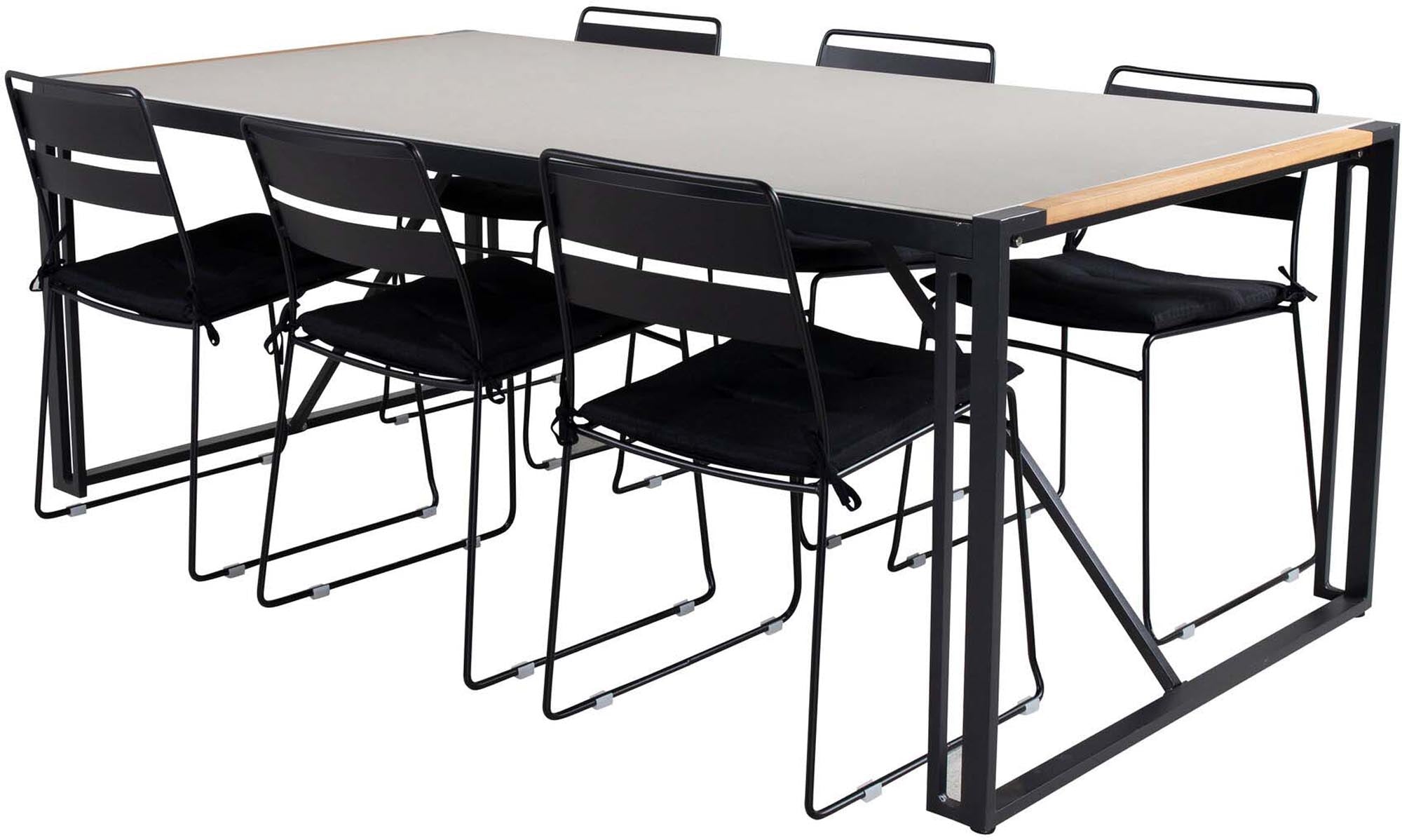 Texas Outdoor-Tischset + Lina 200cm/6St. in Schwarz präsentiert im Onlineshop von KAQTU Design AG. Gartentischset ist von Venture Home