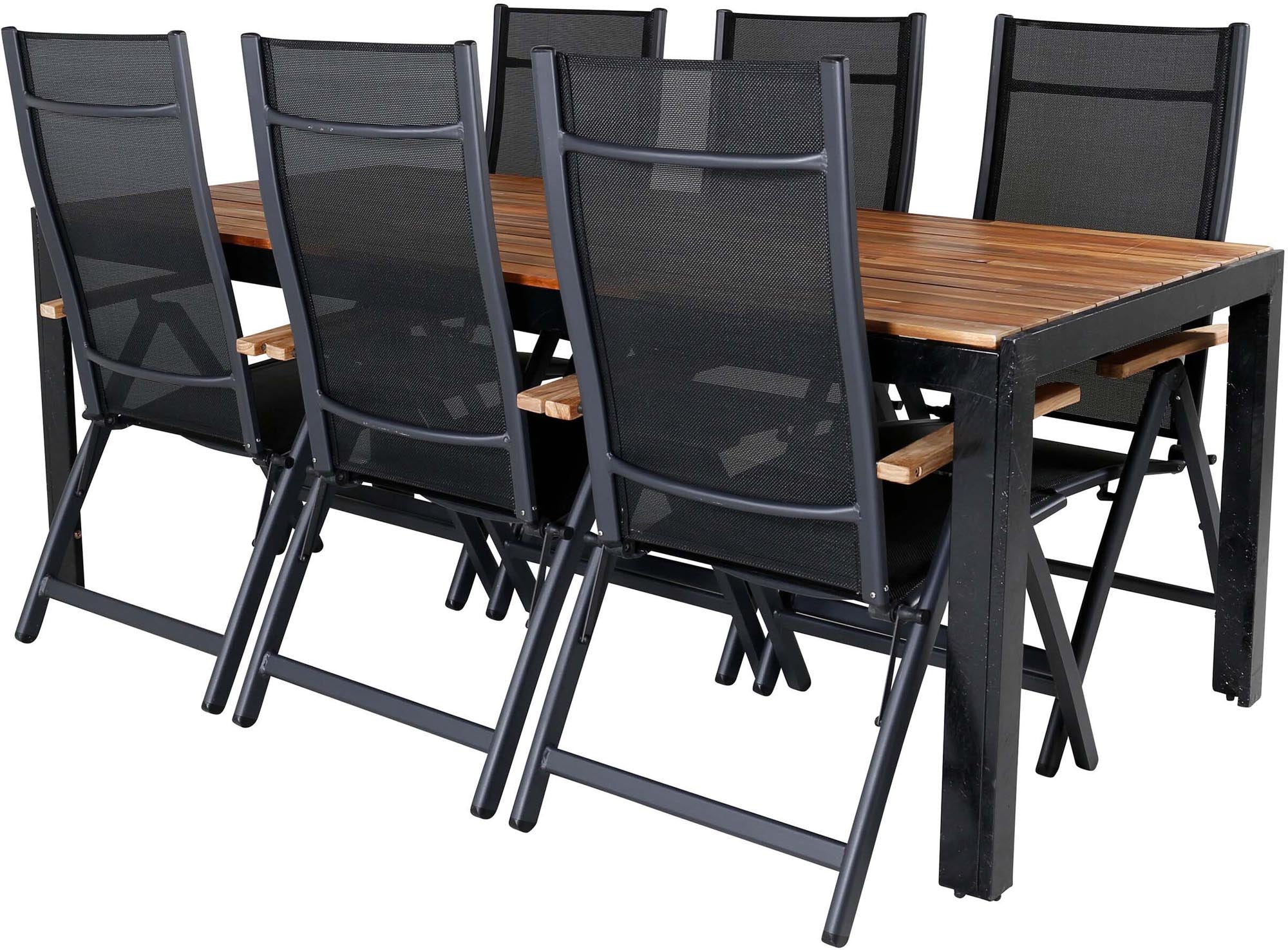 Gestalten Sie Ihren Aussenbereich mit dem Bois Outdoor-Tischset + Panama für 6 Personen – robust, elegant und perfekt für unvergessliche Momente im Freien.