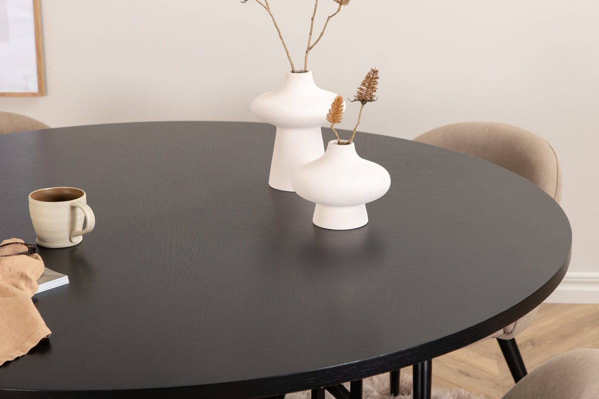 Esszimmerset Copenhagen + Velvet ⌀140cm/4St. in Beige, Schwarz präsentiert im Onlineshop von KAQTU Design AG. Esszimmerset ist von Venture Home