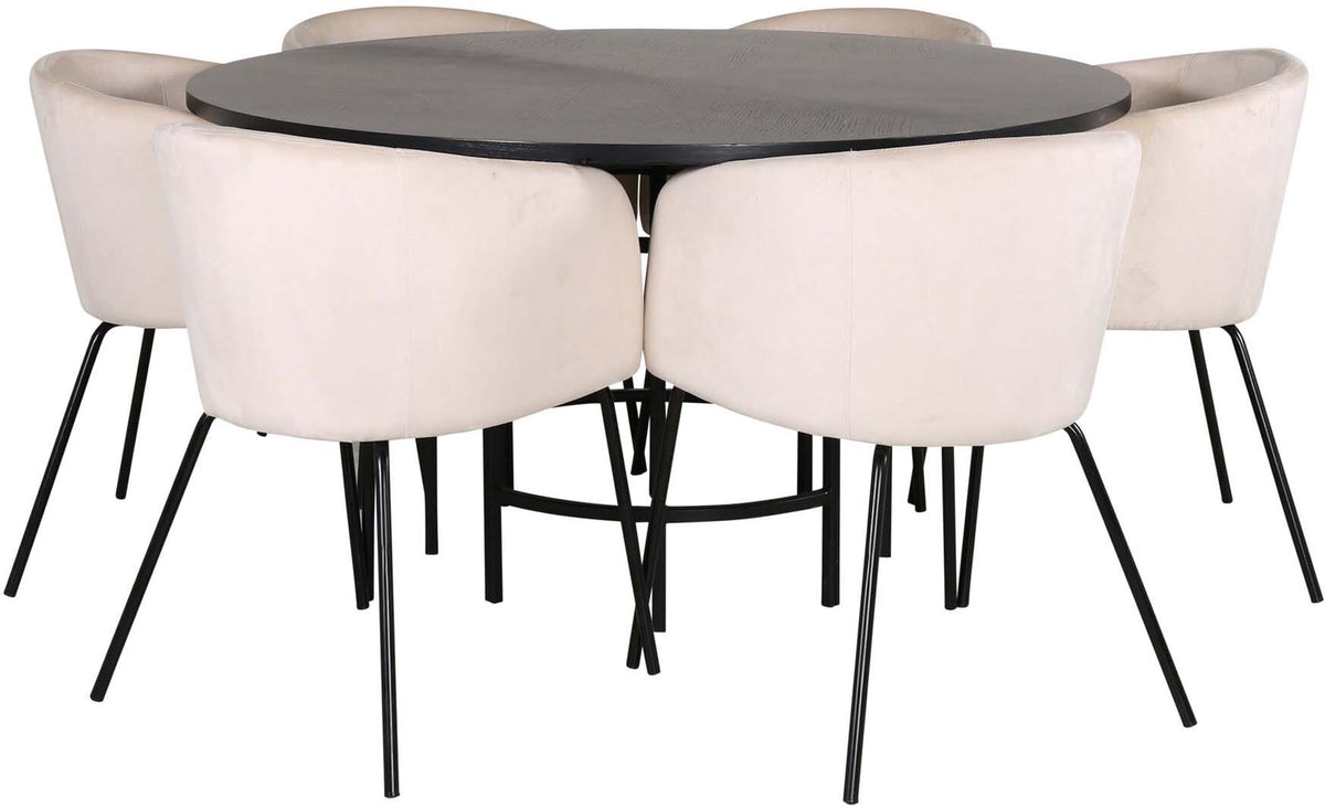 Esszimmerset Copenhagen + Berit ⌀140cm/6St. in Beige, Schwarz präsentiert im Onlineshop von KAQTU Design AG. Esszimmerset ist von Venture Home