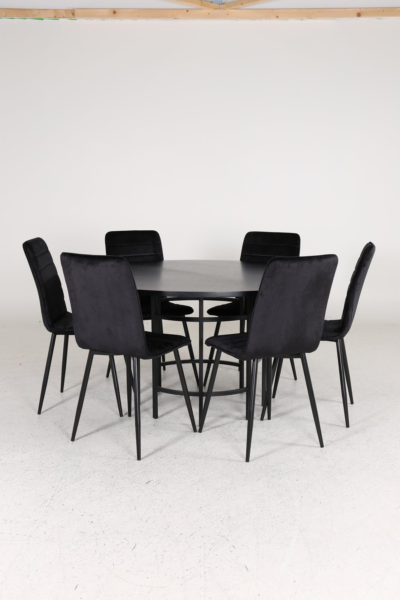 Esszimmerset Copenhagen + Windu ⌀140cm/6St. in Schwarz präsentiert im Onlineshop von KAQTU Design AG. Esszimmerset ist von Venture Home