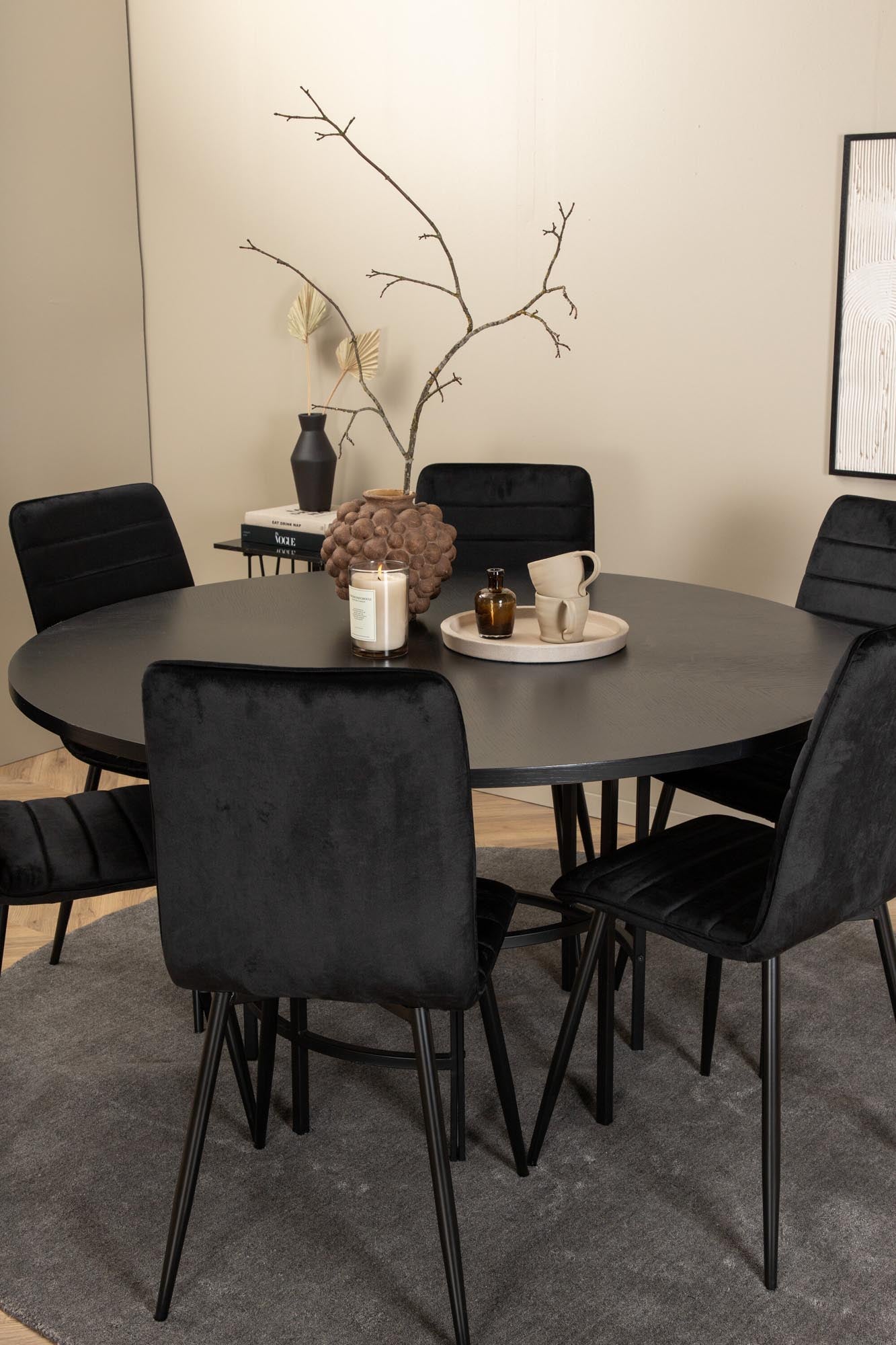 Esszimmerset Copenhagen + Windu ⌀140cm/6St. in Schwarz präsentiert im Onlineshop von KAQTU Design AG. Esszimmerset ist von Venture Home