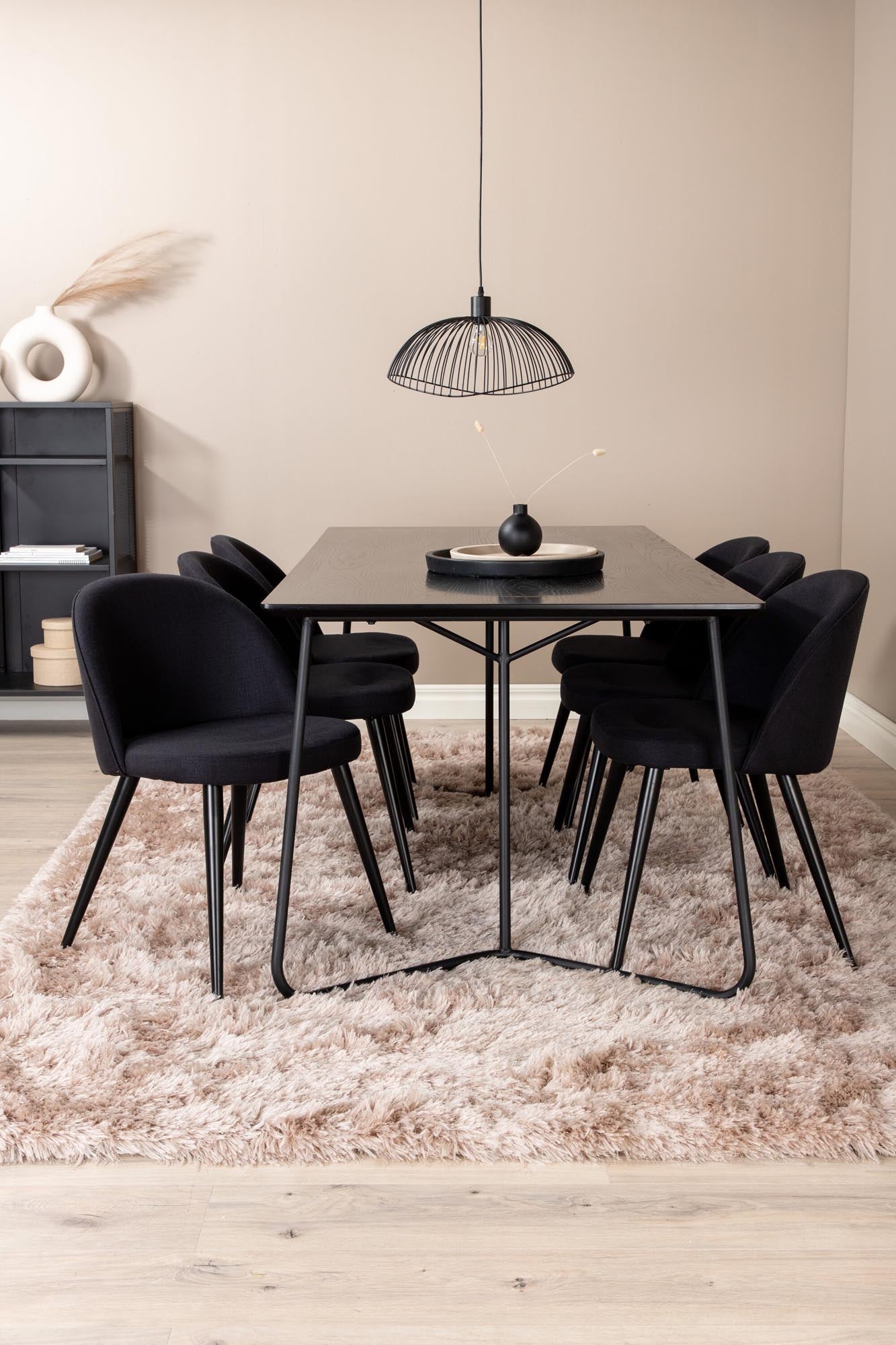 Petra Esszimmerset + Velvet 190cm/6St. in Schwarz präsentiert im Onlineshop von KAQTU Design AG. Esszimmerset ist von Venture Home