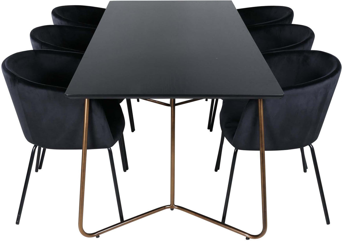 Petra Esszimmerset + Berit 190cm/6St. in Schwarz / Kupfer präsentiert im Onlineshop von KAQTU Design AG. Esszimmerset ist von Venture Home