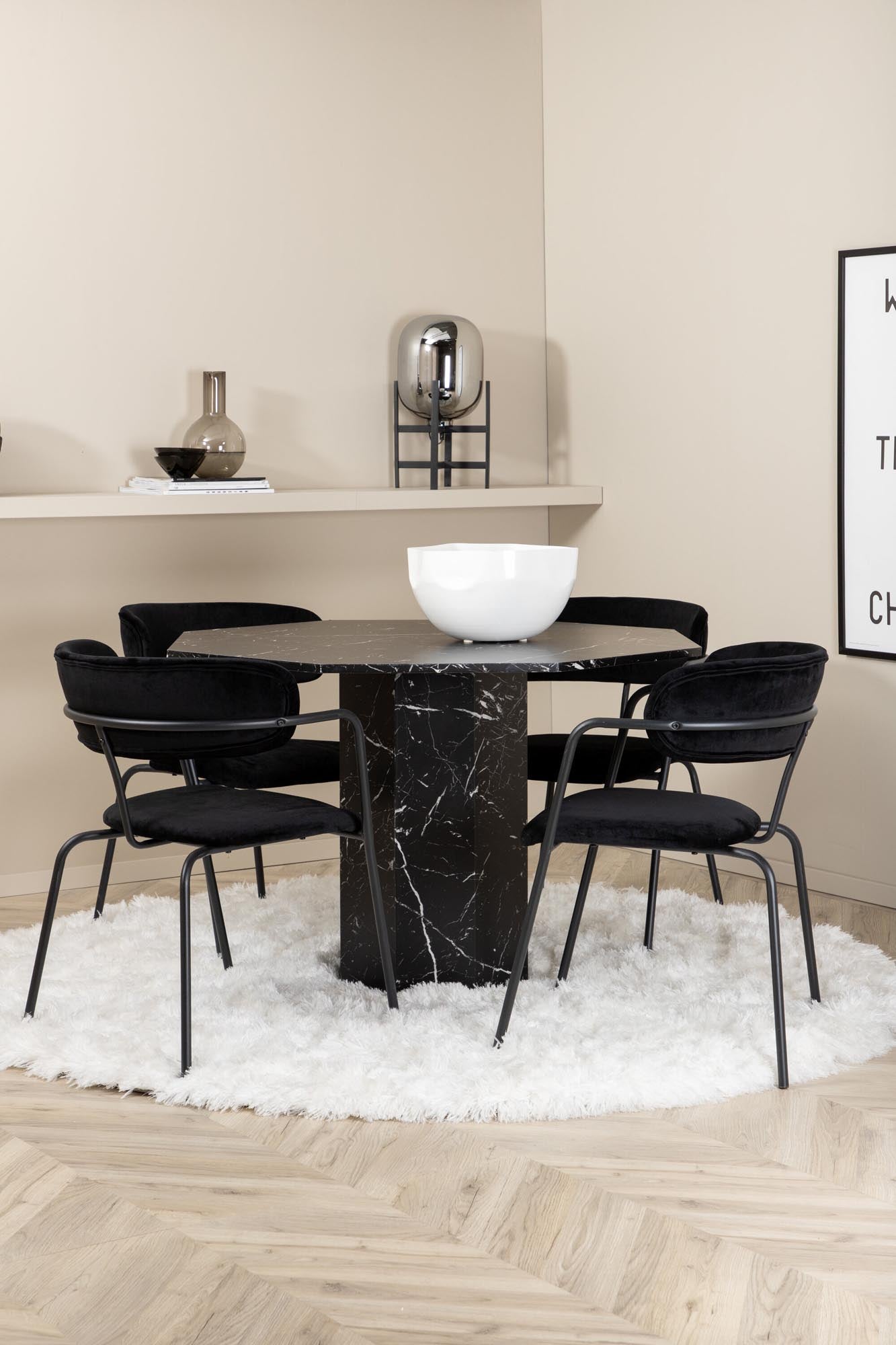 Marbs Esszimmerset + Arrow ⌀110cm/4St. in Schwarz präsentiert im Onlineshop von KAQTU Design AG. Esszimmerset ist von Venture Home