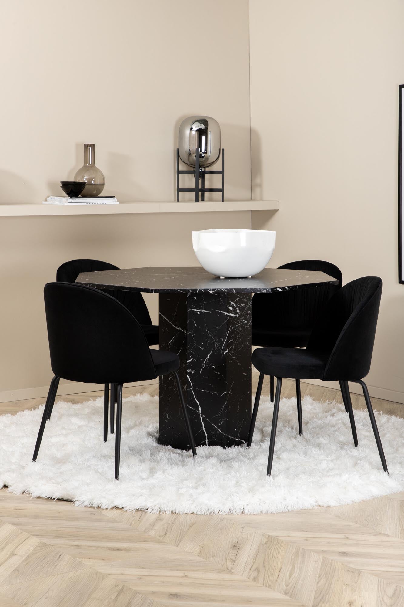 Marbs Esszimmerset + Wrinkles ⌀110cm/4St. in Schwarz präsentiert im Onlineshop von KAQTU Design AG. Esszimmerset ist von Venture Home