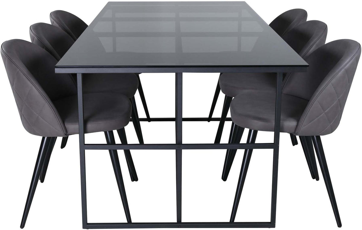 Leif Esszimmerset + Velvet 200cm/6St. in Schwarz / Grau präsentiert im Onlineshop von KAQTU Design AG. Esszimmerset ist von Venture Home