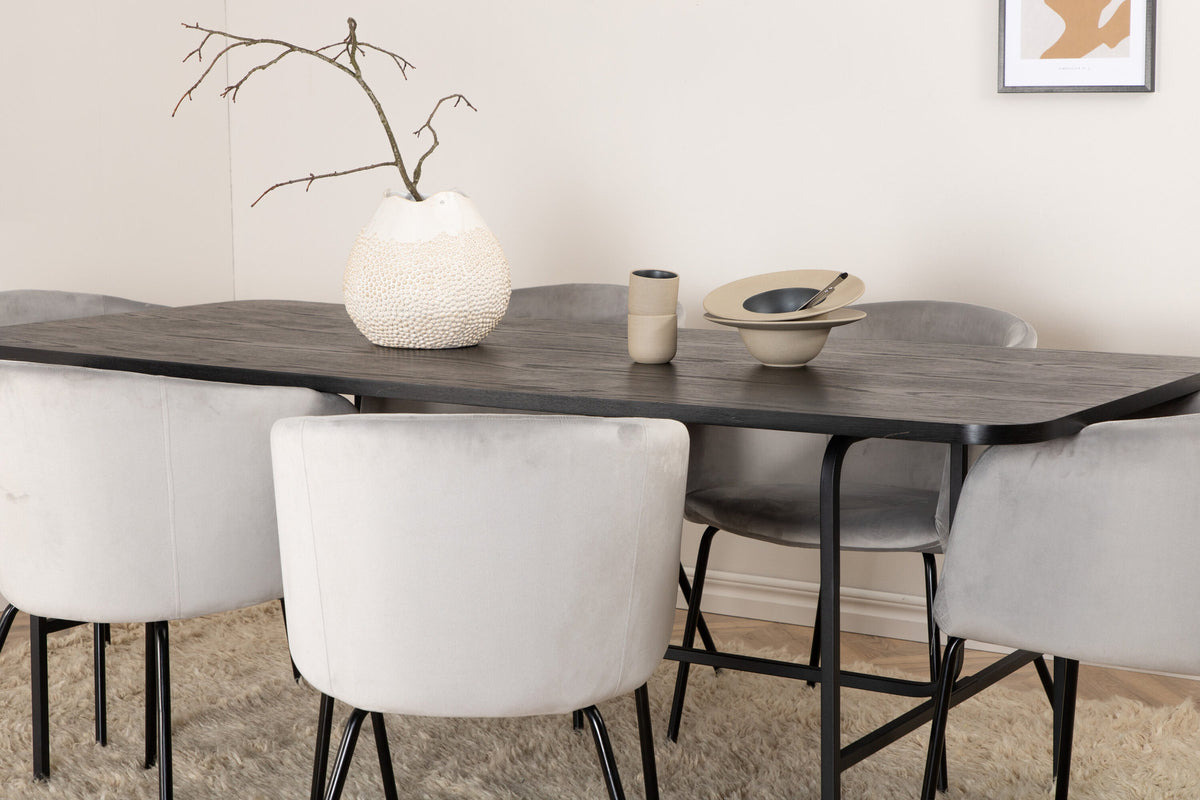 Uno Esszimmerset + Berit 200cm/6St. in Grau / Beige / Schwarz präsentiert im Onlineshop von KAQTU Design AG. Esszimmerset ist von Venture Home