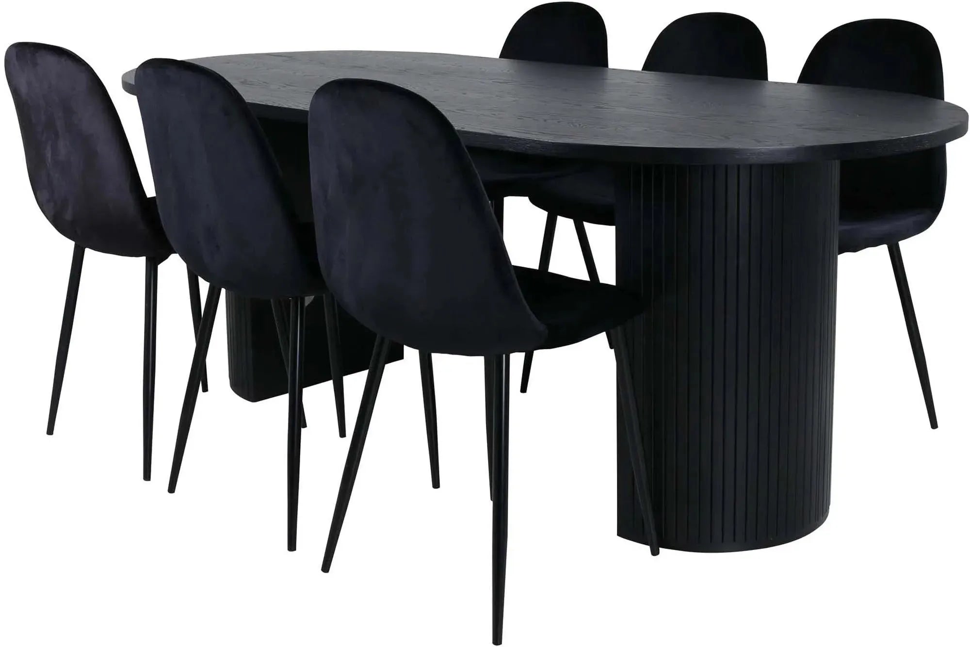 Elegantes Bianca Esszimmerset: Schwarzer MDF-Tisch 200cm, 6 luxuriöse Samtstühle, stilvoll und komfortabel für Ihr Zuhause.